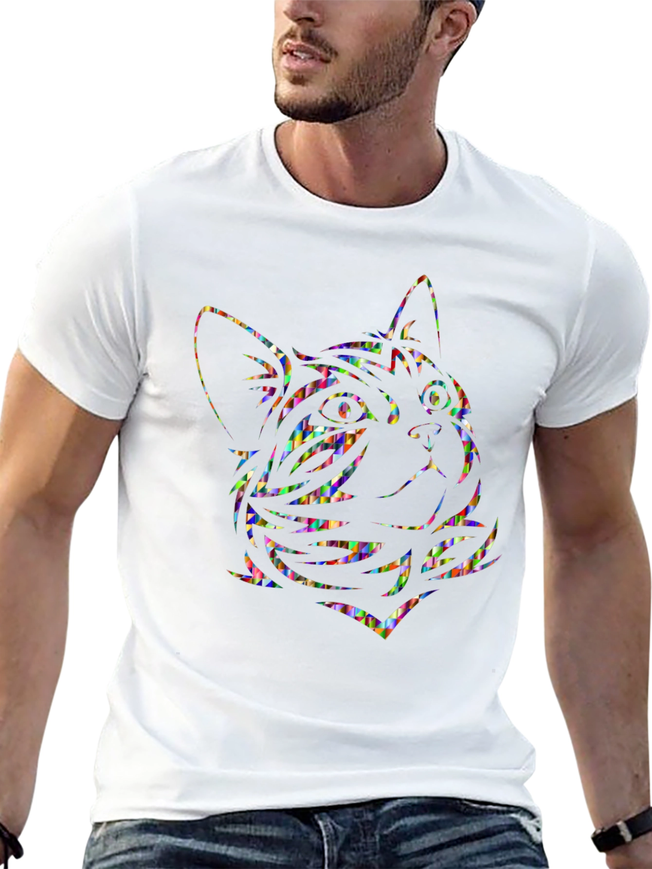 Abstract Cat Graphic Tee - Black Cotton Comfort