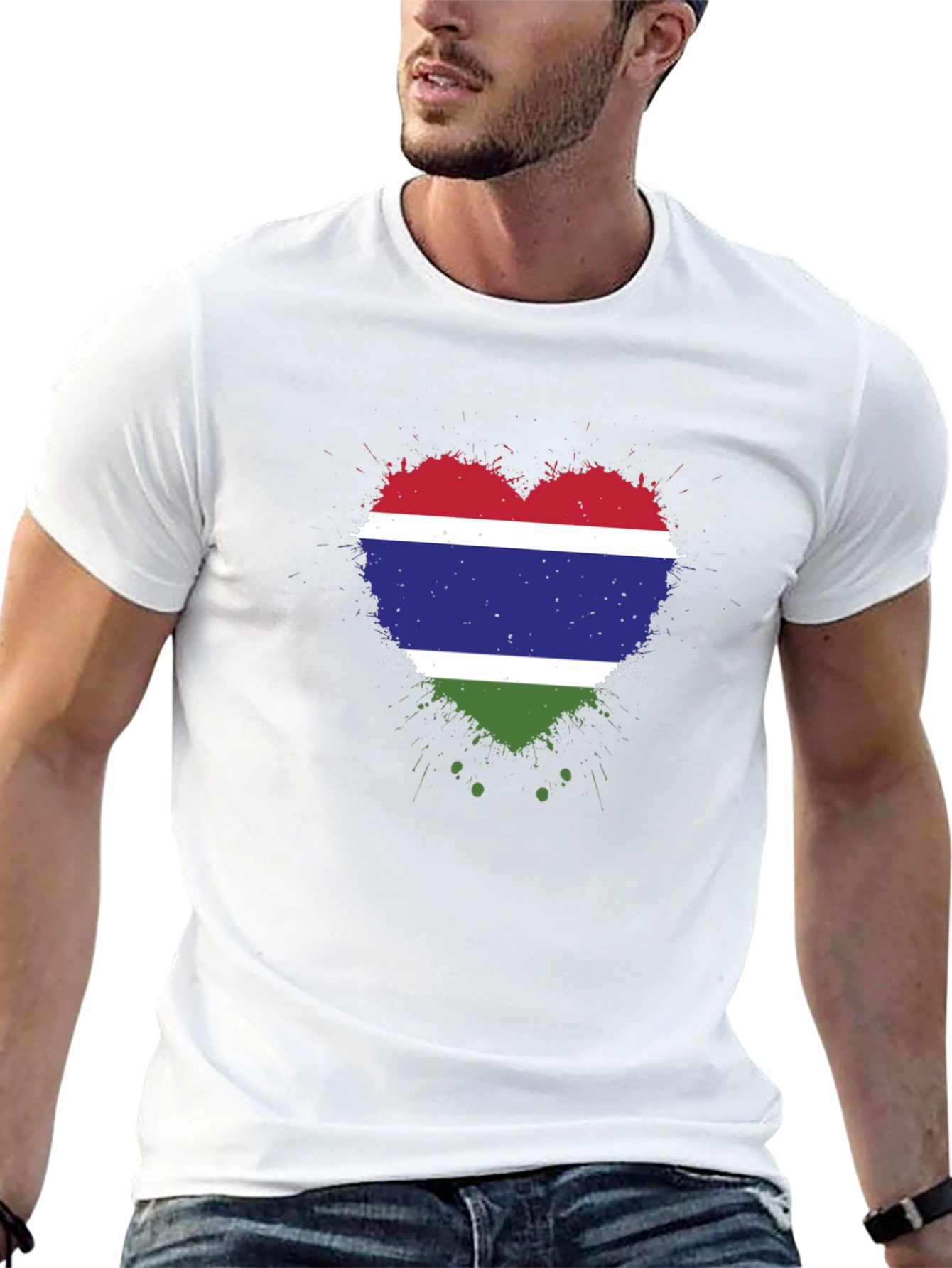 Gambia Flag Heart T-Shirt - Black