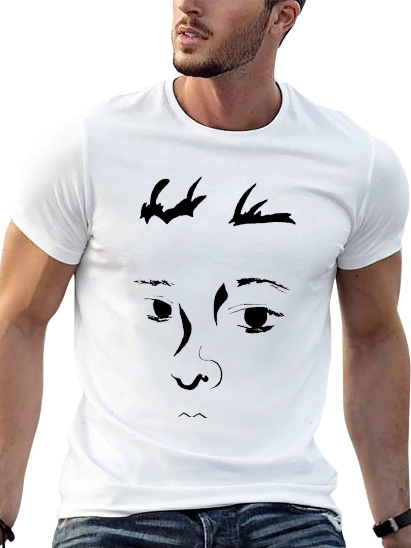 Abstract Face Graphic Black Tee