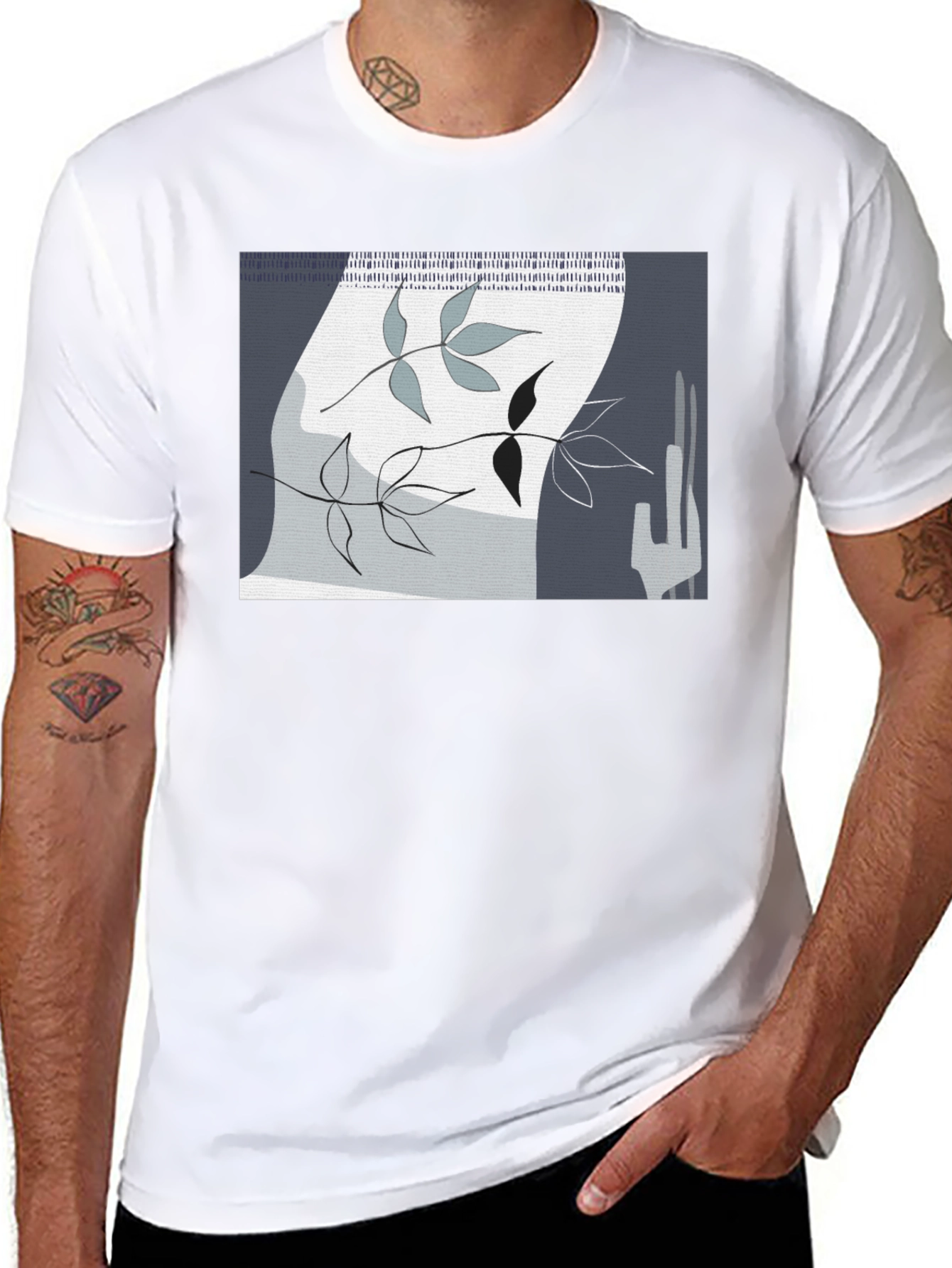 Abstract Leaf Design Black T-Shirt