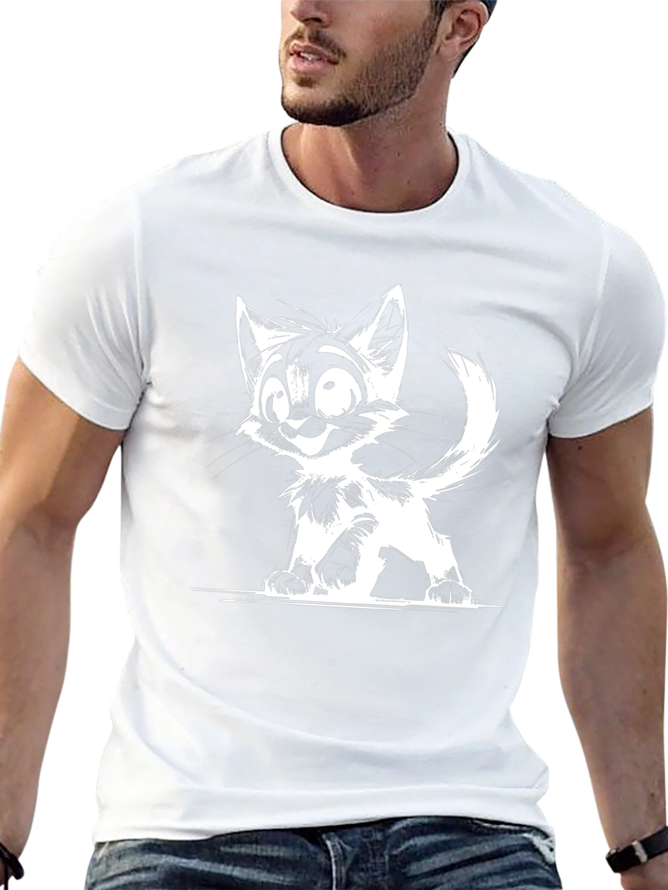 Cartoon Cat Graphic T-Shirt - Black