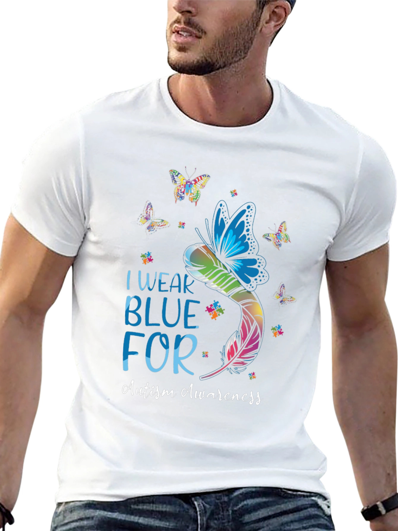 Autism Awareness Butterfly T-Shirt - I Wear Blue