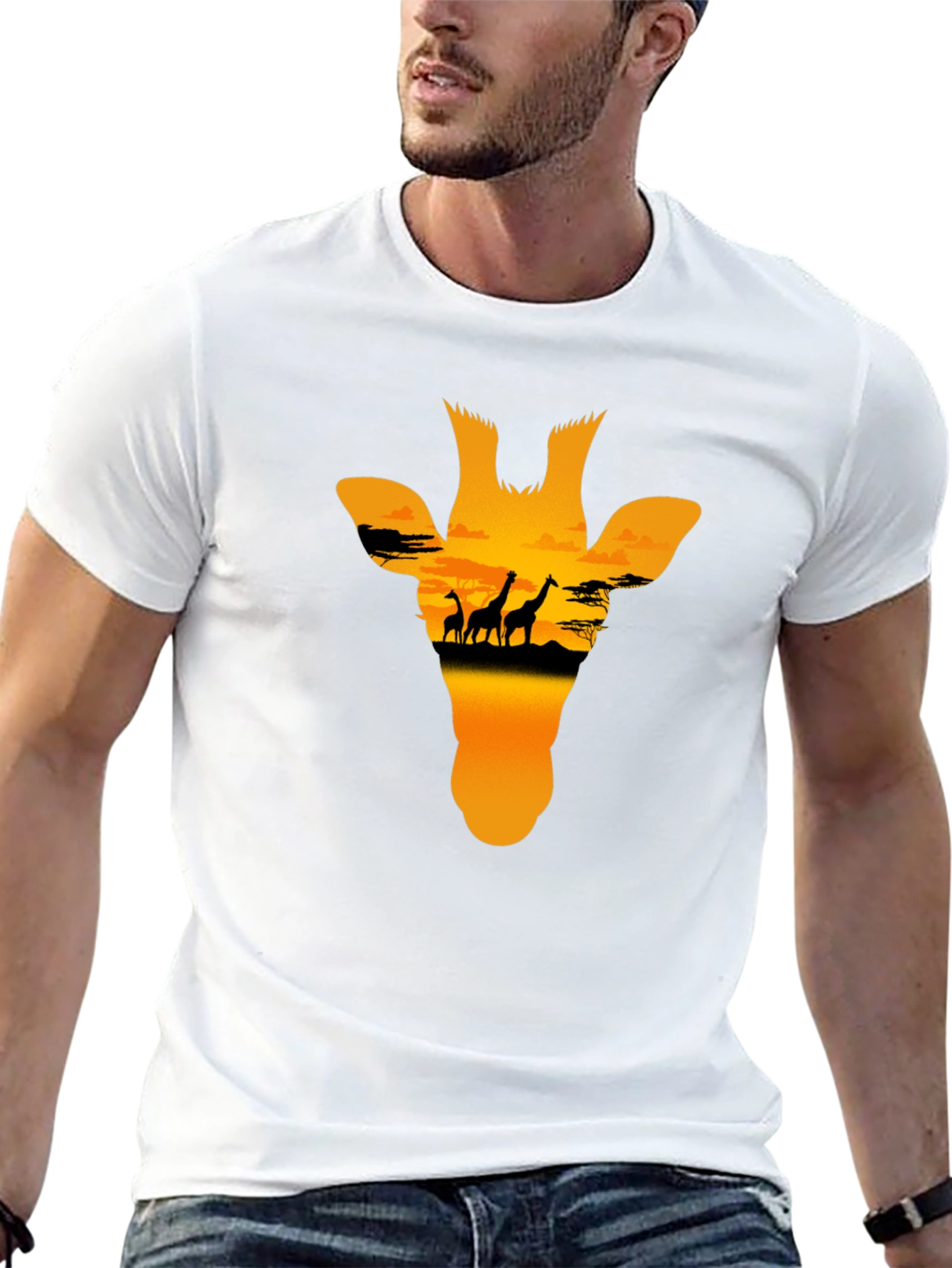 Giraffe Sunset Graphic Tee - Black