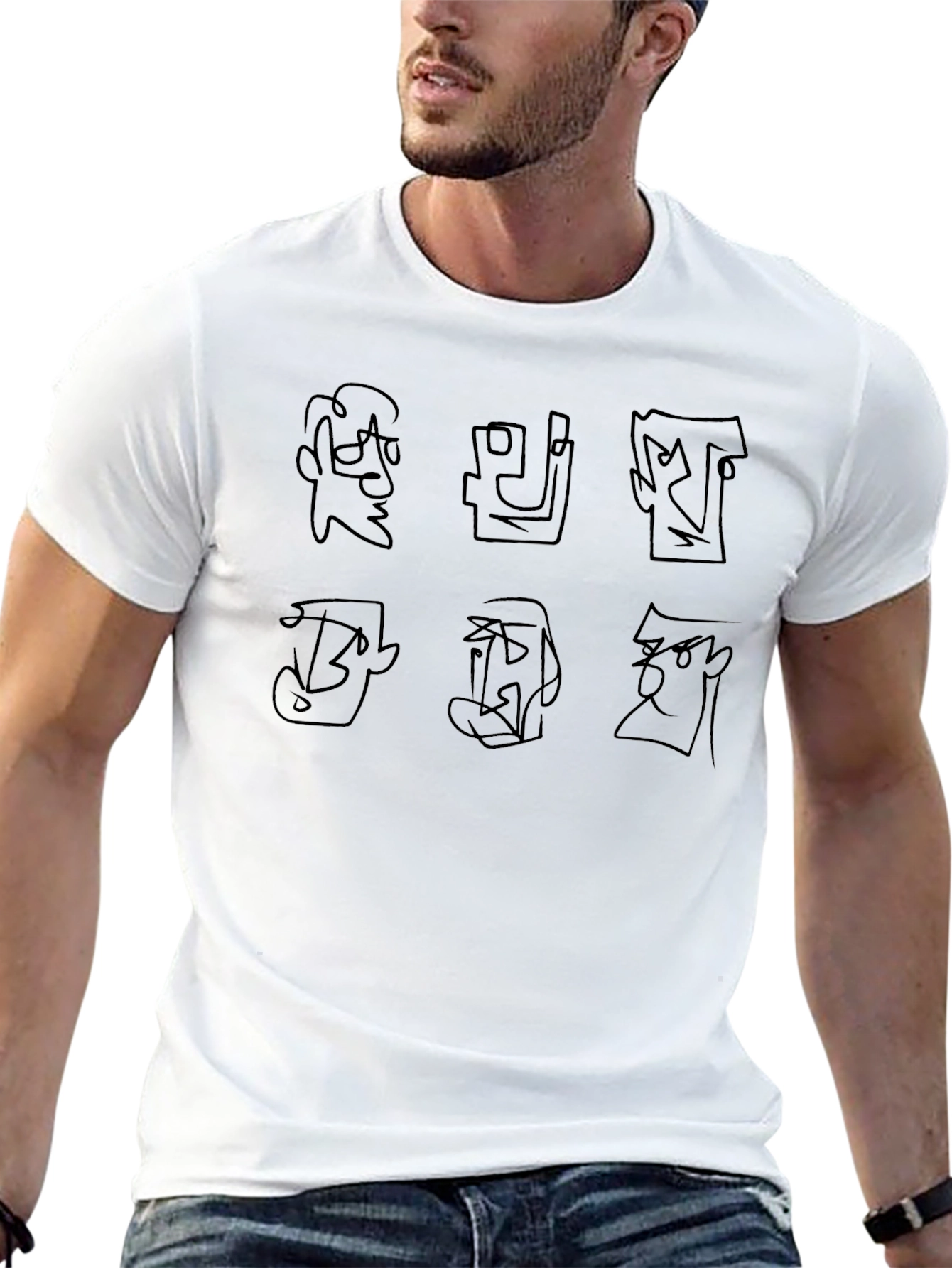 Abstract Faces Graphic Black T-Shirt