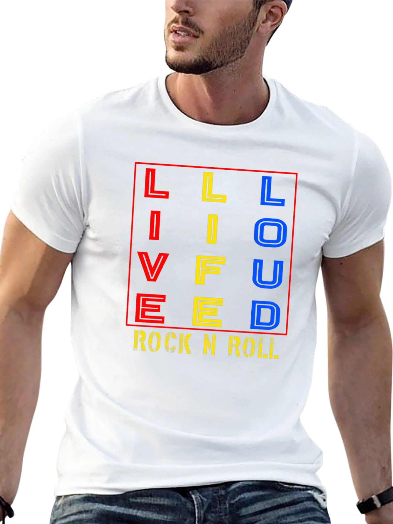 Live Life Loud Rock N Roll Black Graphic T-Shirt