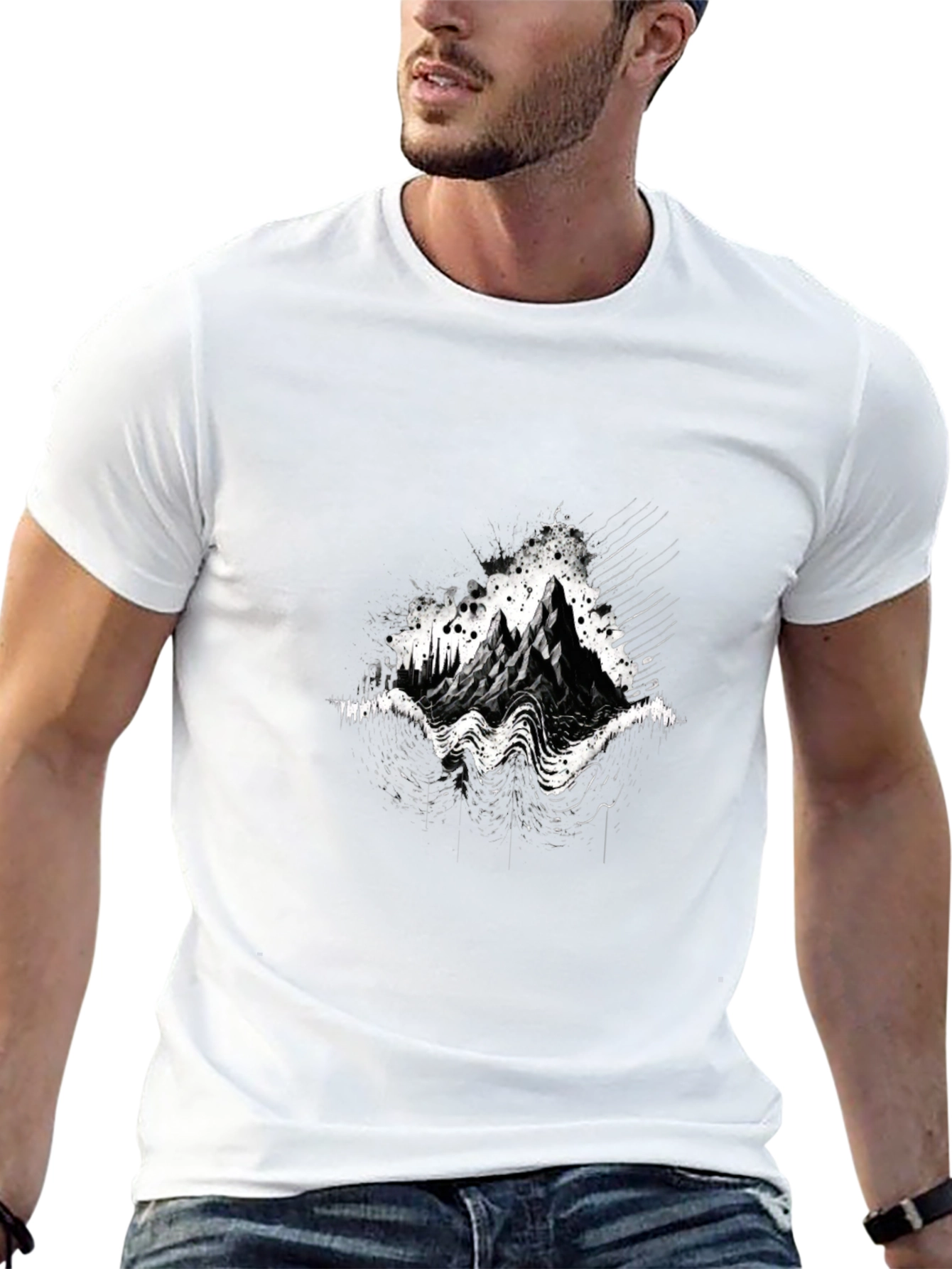 Abstract Mountain Graphic Tee - Black