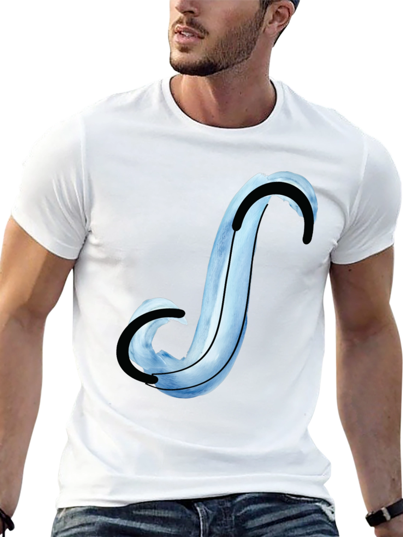 Abstract Blue Curve Graphic Tee