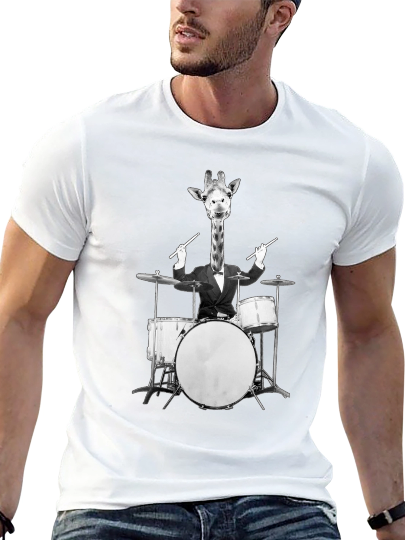 Giraffe Drummer Graphic Tee - Cool Novelty T-Shirt