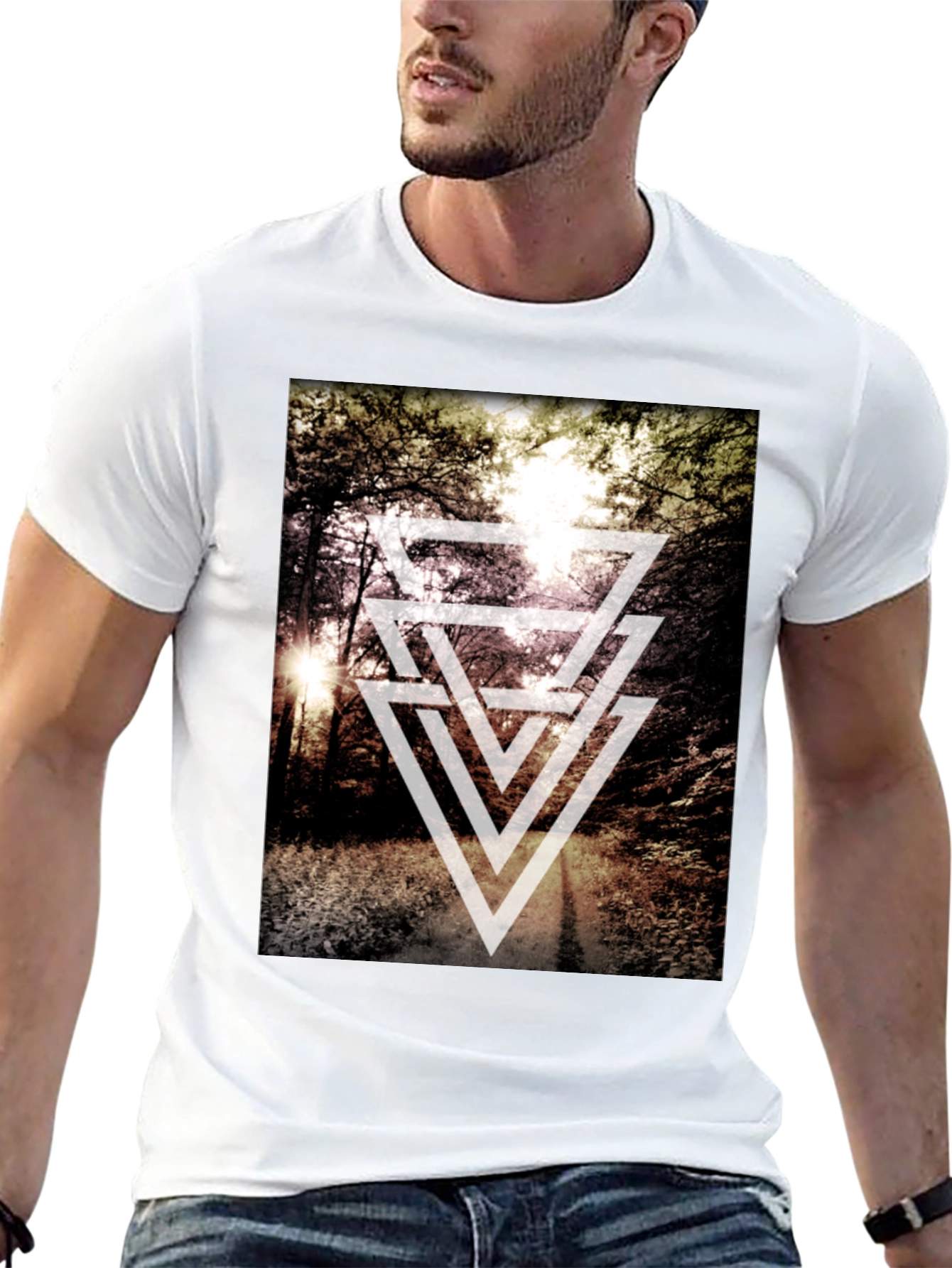 Geometric Forest Print T-Shirt - Modern Style