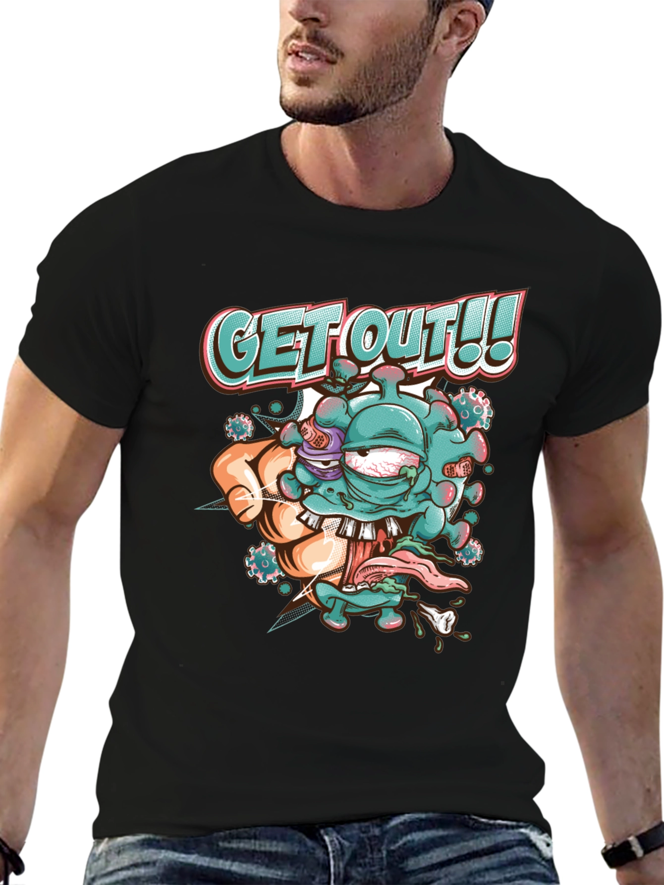 Get Out! Graphic Tee - Black Cotton Blend T-Shirt