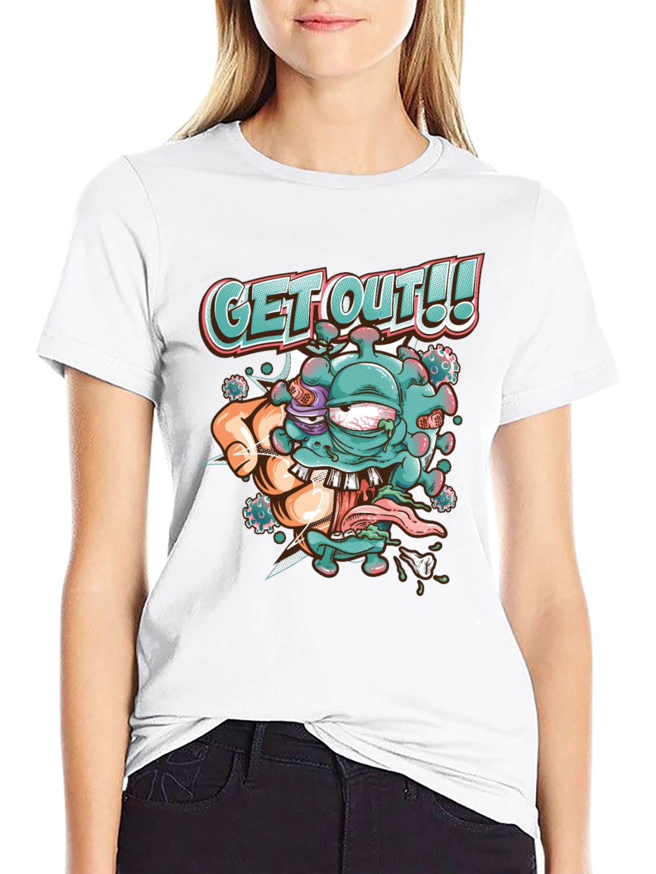 Get Out! Graphic Tee - Black Cotton Blend T-Shirt