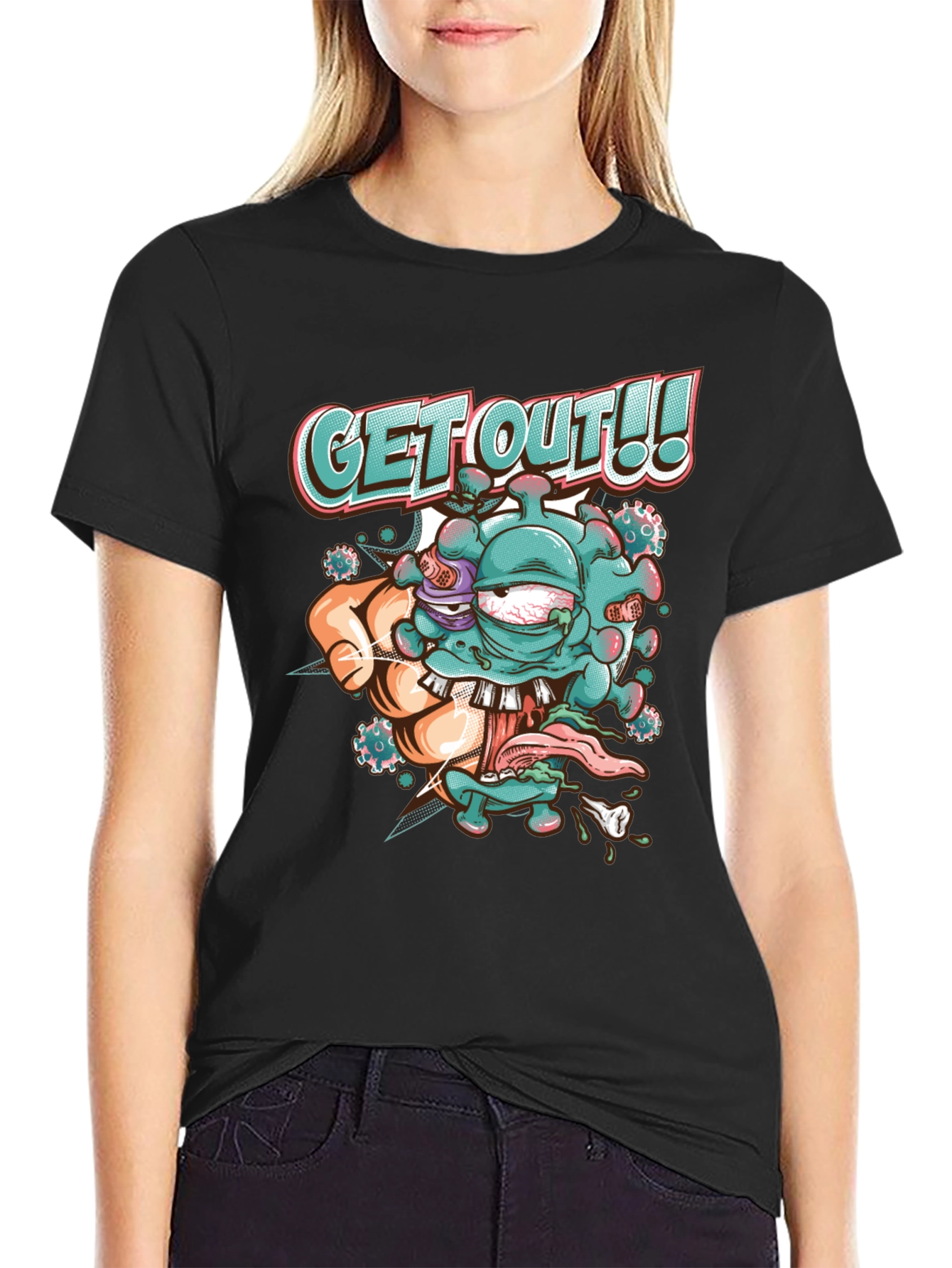 Get Out! Graphic Tee - Black Cotton Blend T-Shirt