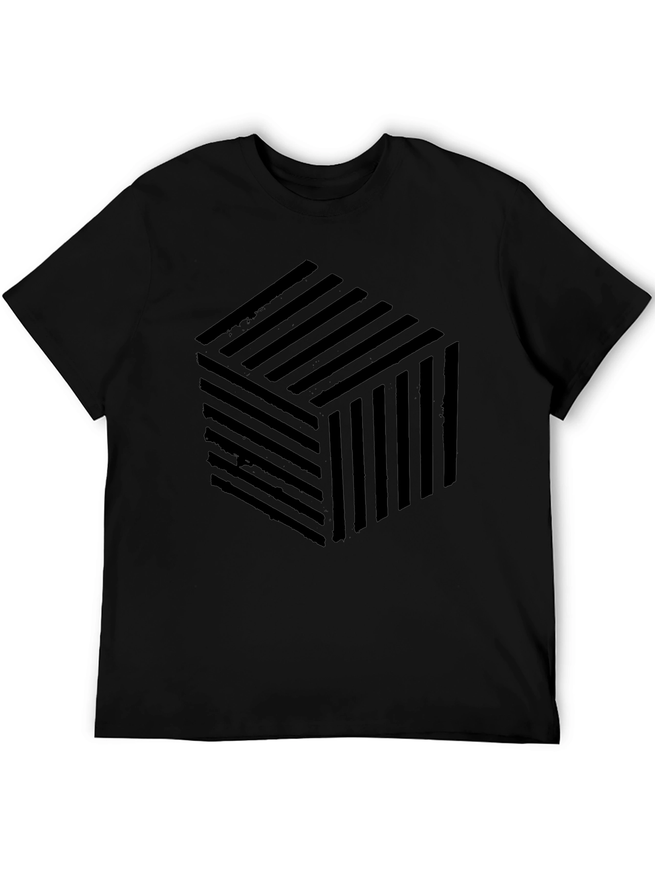 Abstract Cube Pattern Black T-Shirt