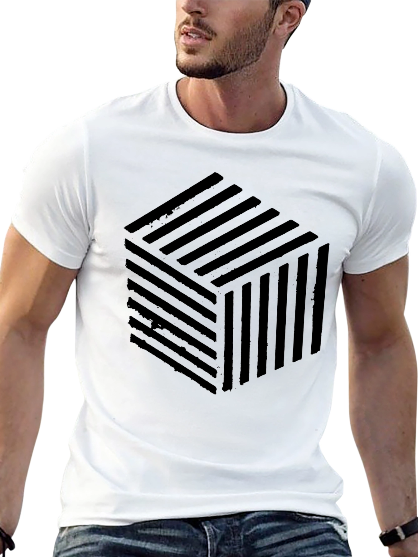 Abstract Cube Pattern Black T-Shirt