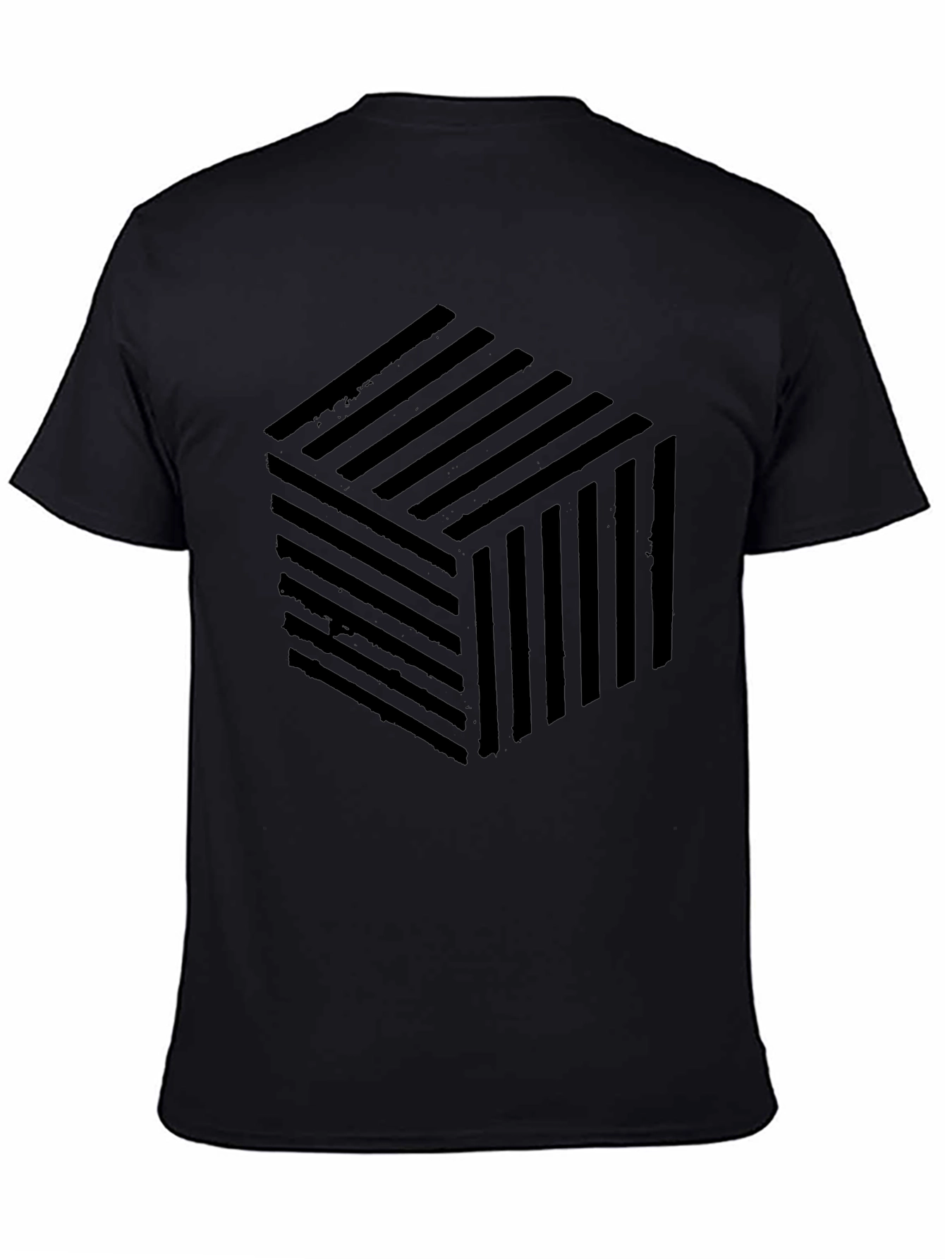 Abstract Cube Pattern Black T-Shirt