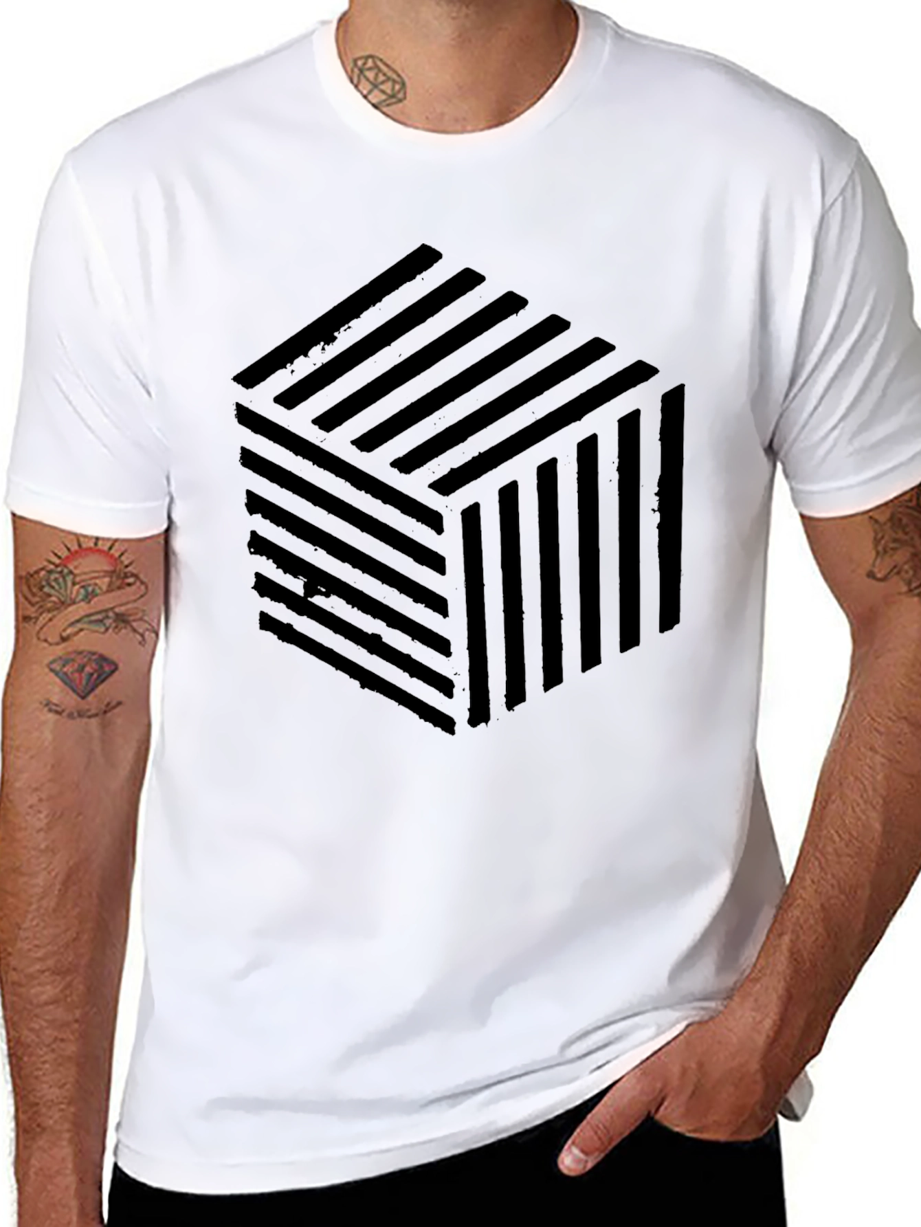 Abstract Cube Pattern Black T-Shirt