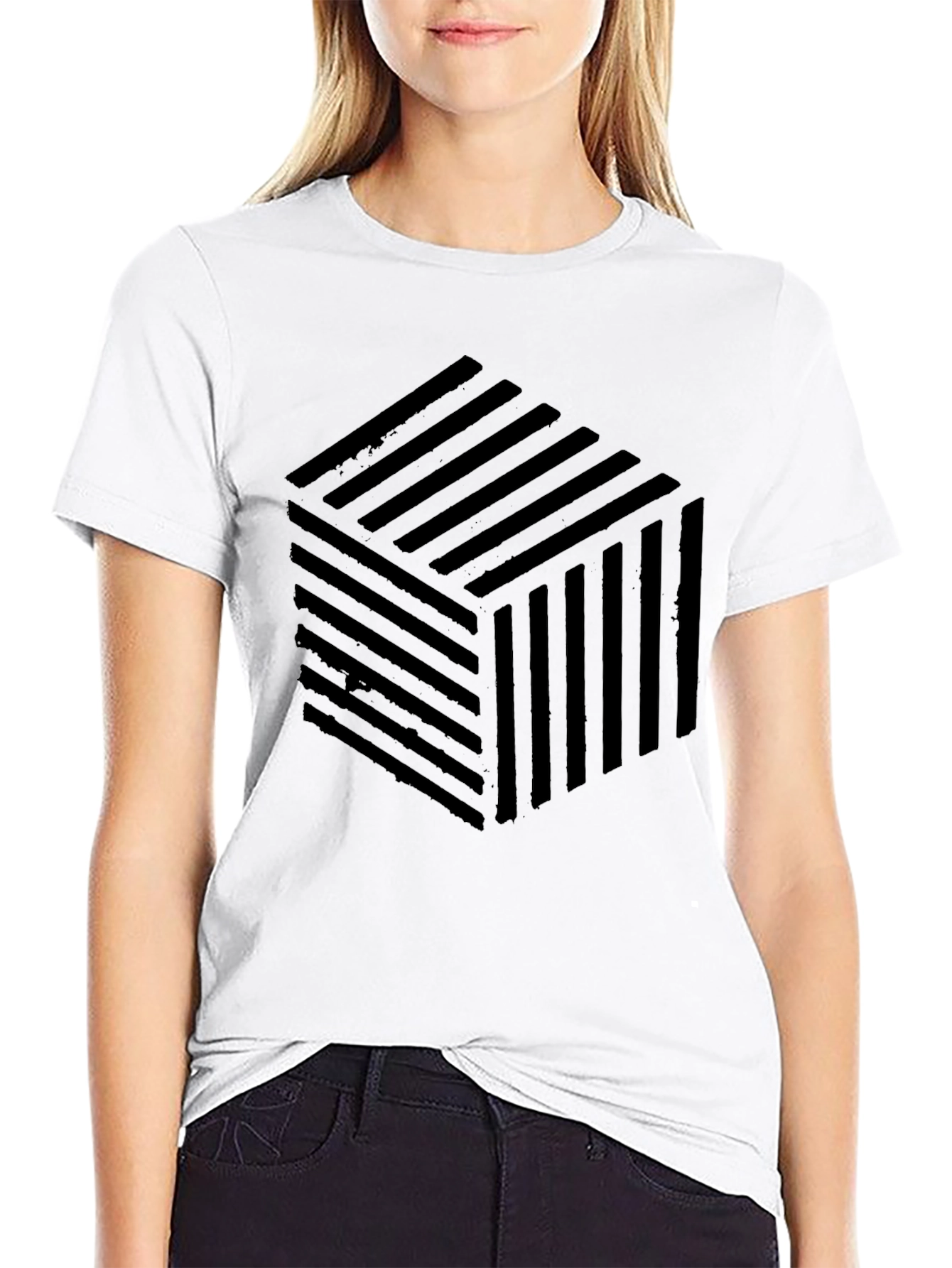 Abstract Cube Pattern Black T-Shirt