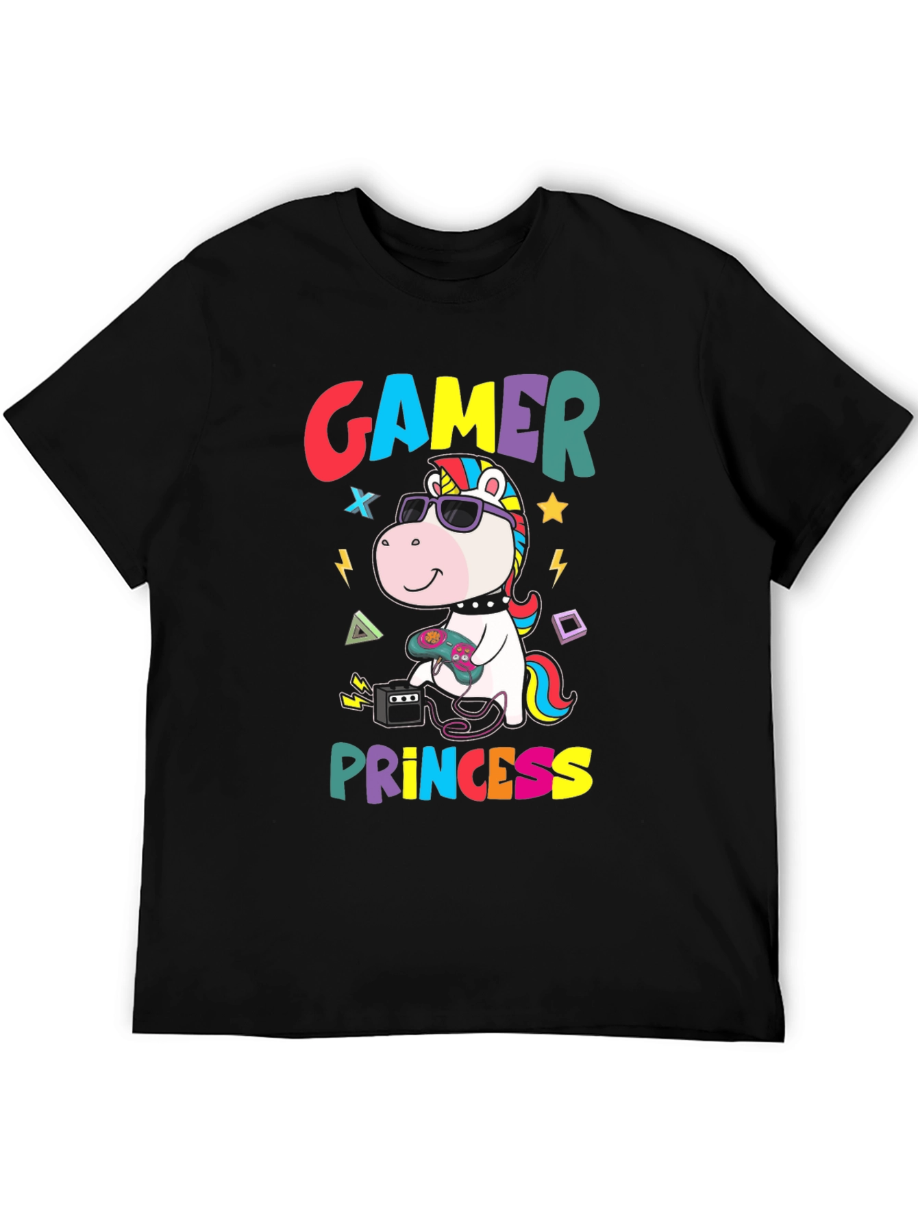 Gamer Princess Unicorn Black T-Shirt