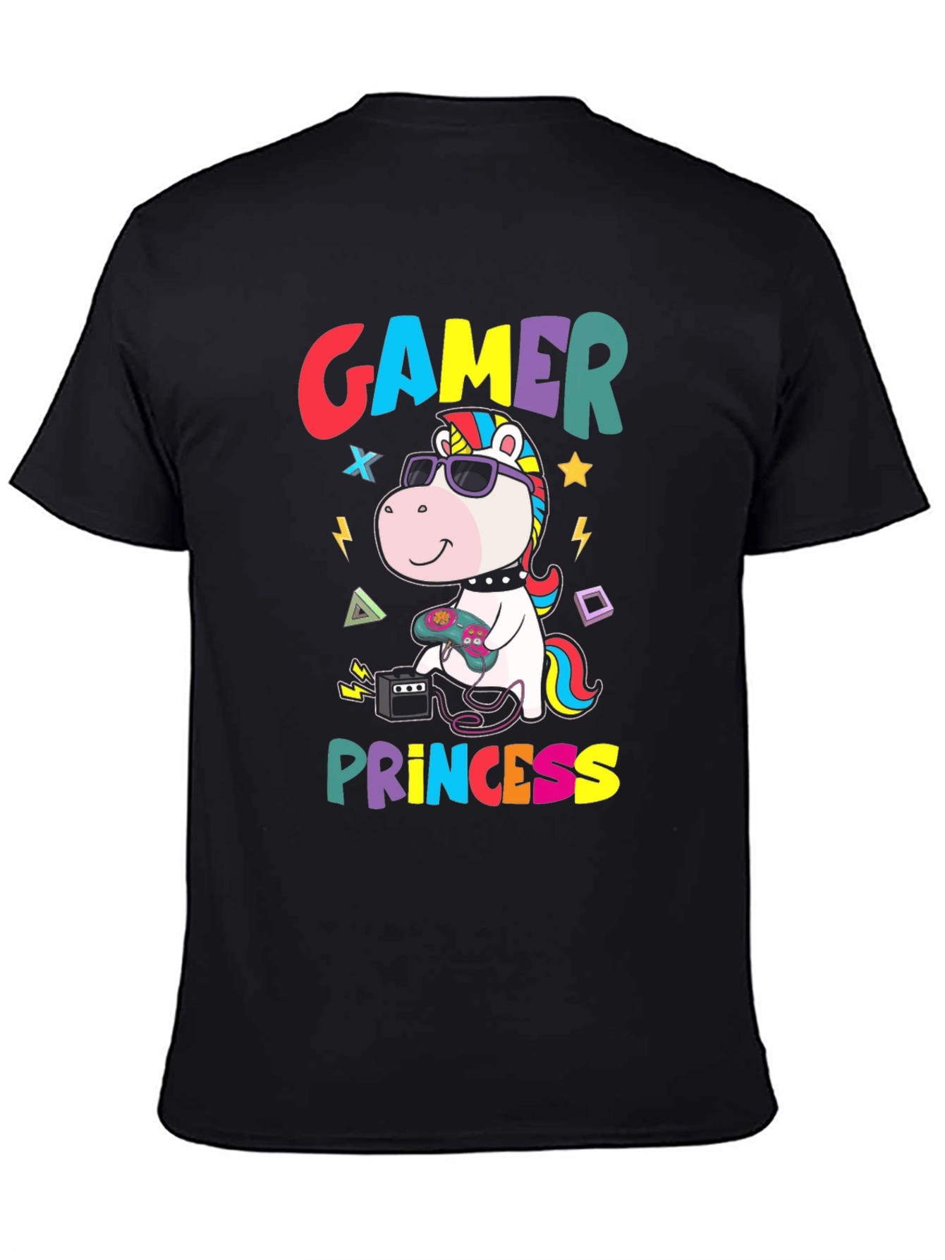 Gamer Princess Unicorn Black T-Shirt