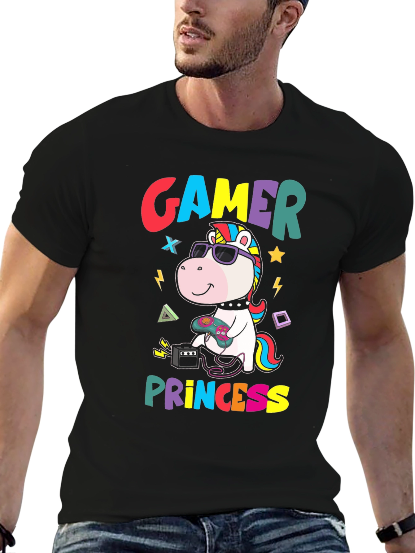 Gamer Princess Unicorn Black T-Shirt