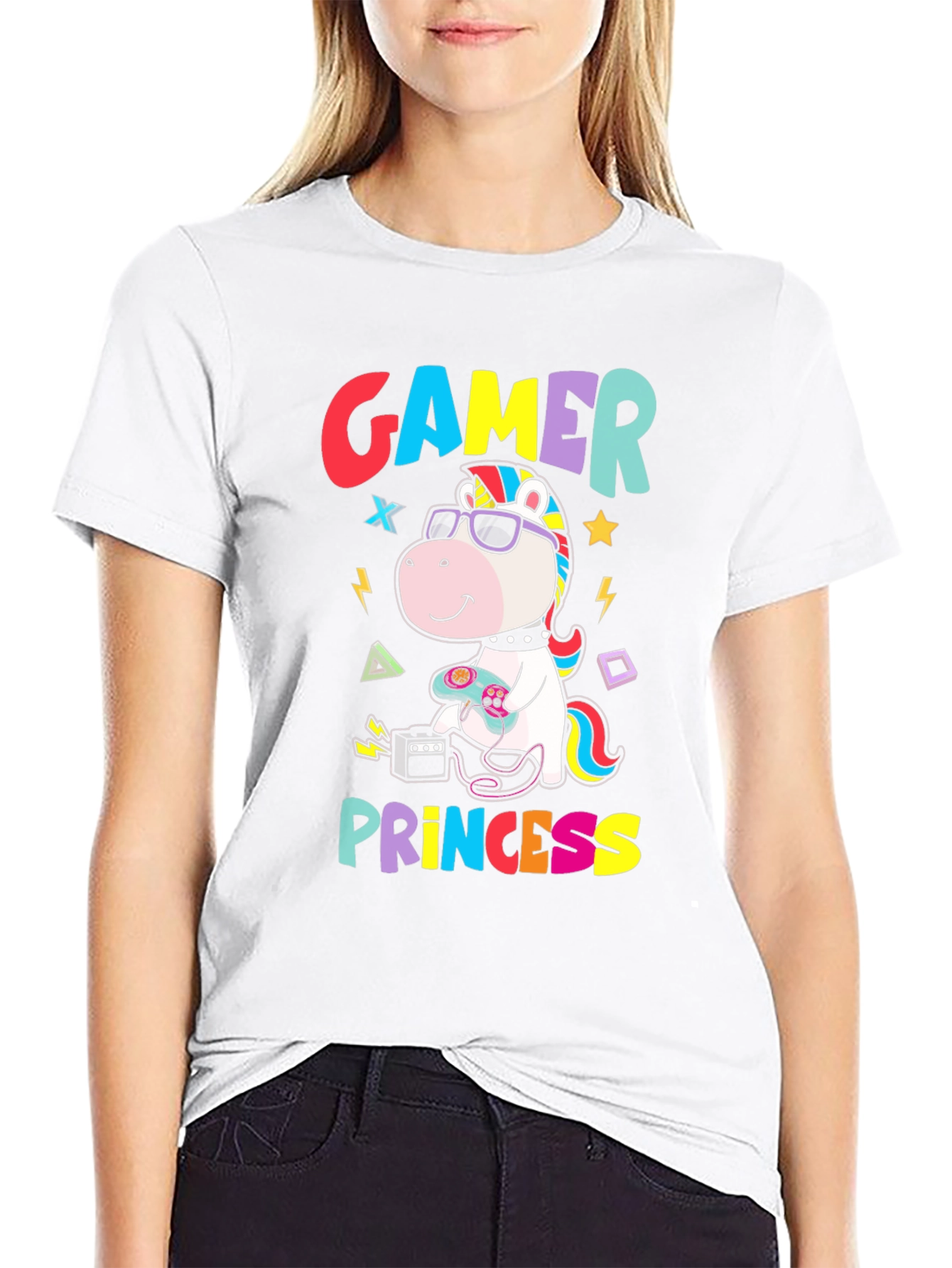Gamer Princess Unicorn Black T-Shirt