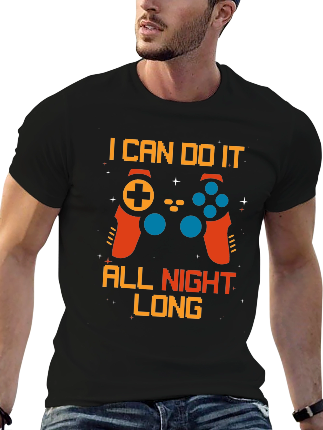 Gamer All Night Long Black T-Shirt