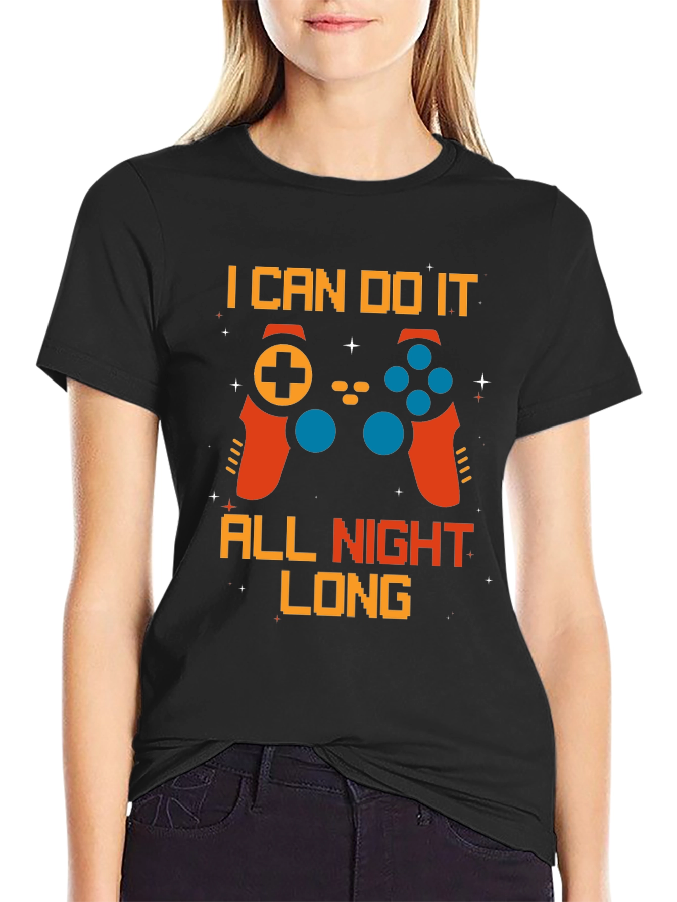 Gamer All Night Long Black T-Shirt