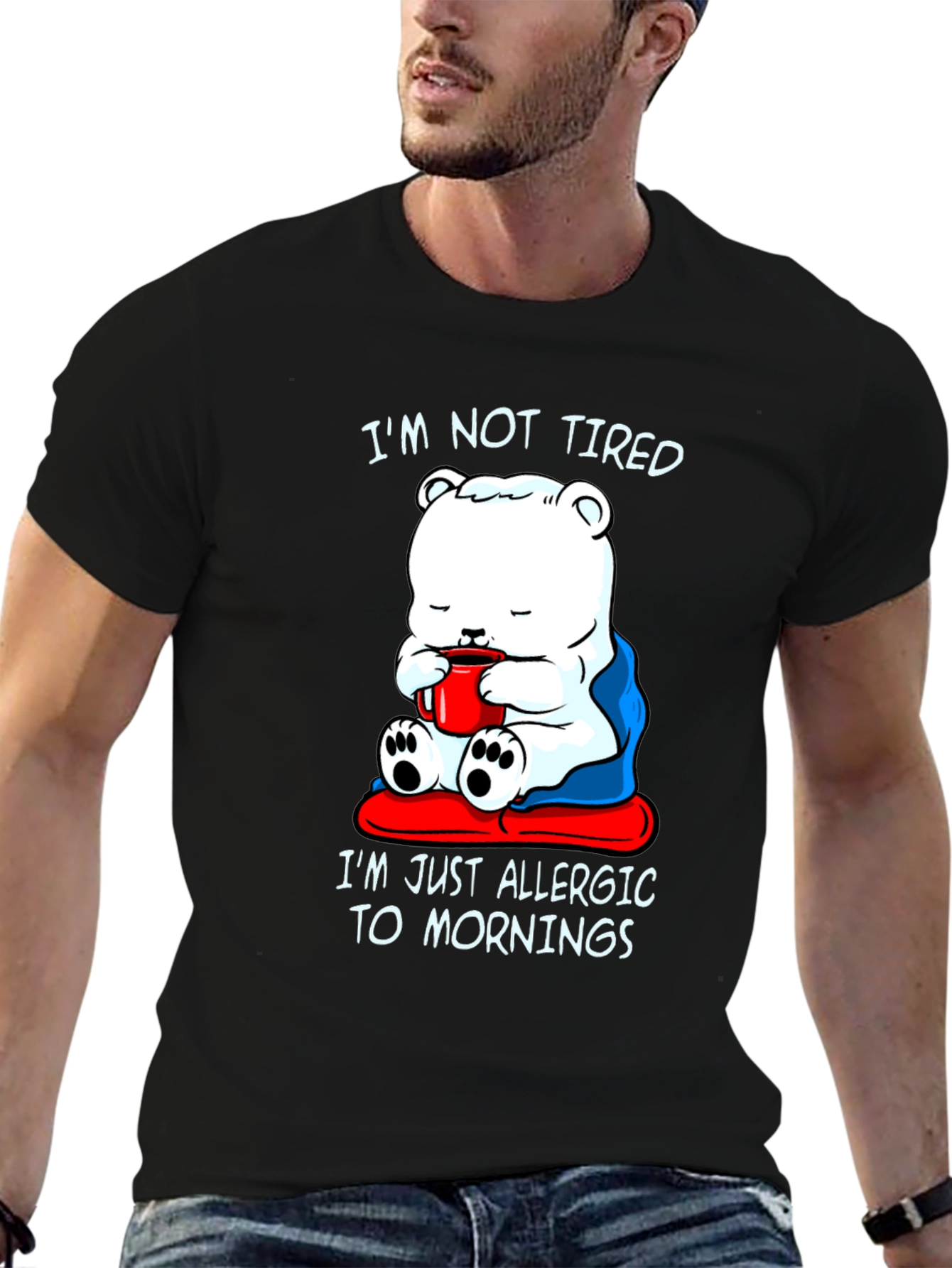Funny Allergic to Mornings Bear T-Shirt