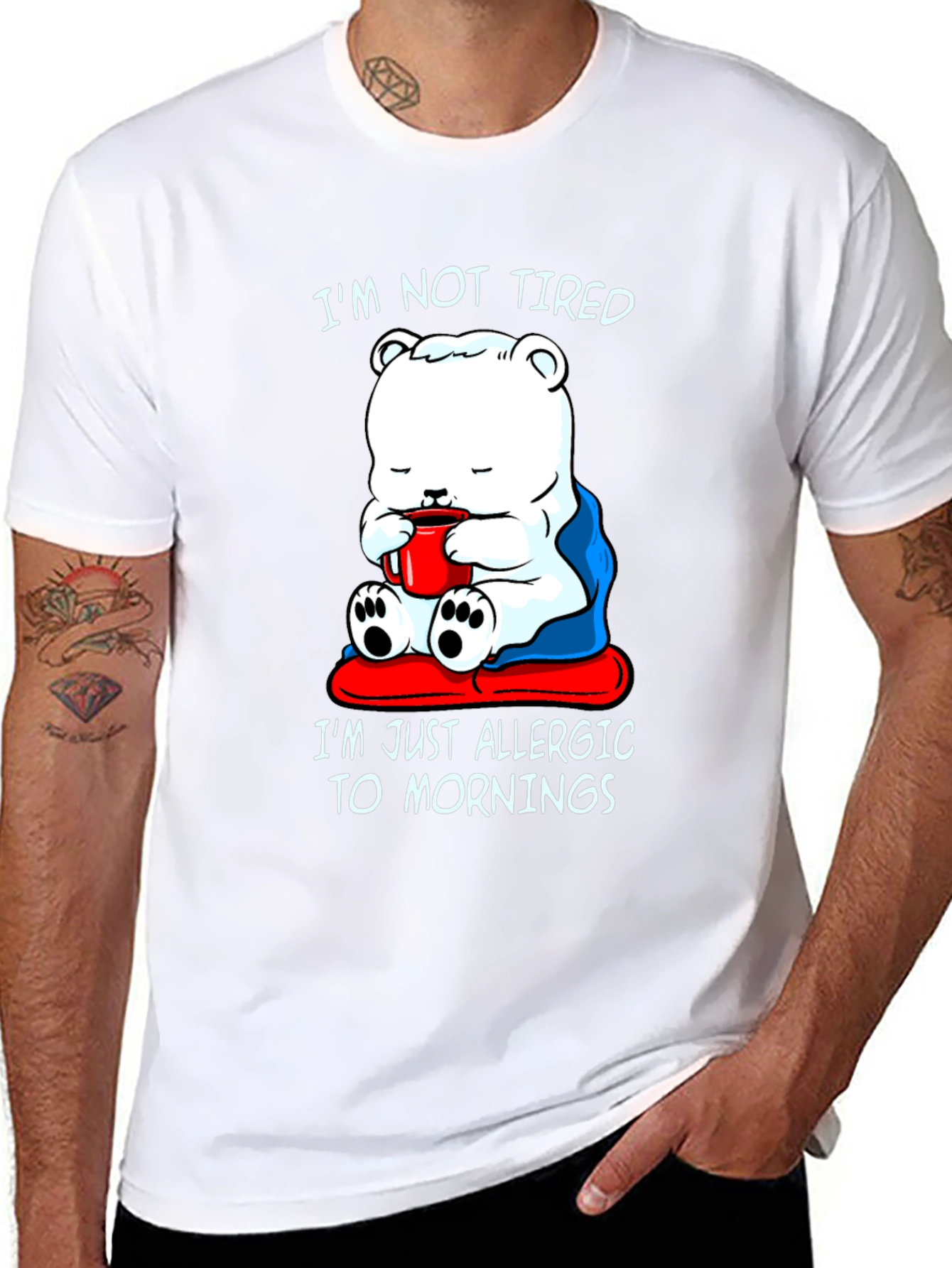 Funny Allergic to Mornings Bear T-Shirt
