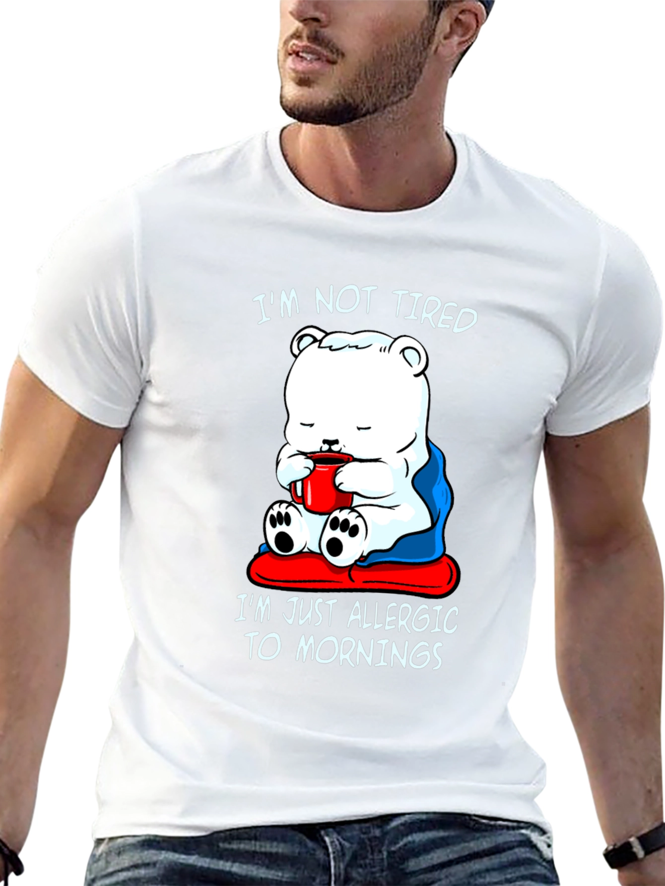 Funny Allergic to Mornings Bear T-Shirt