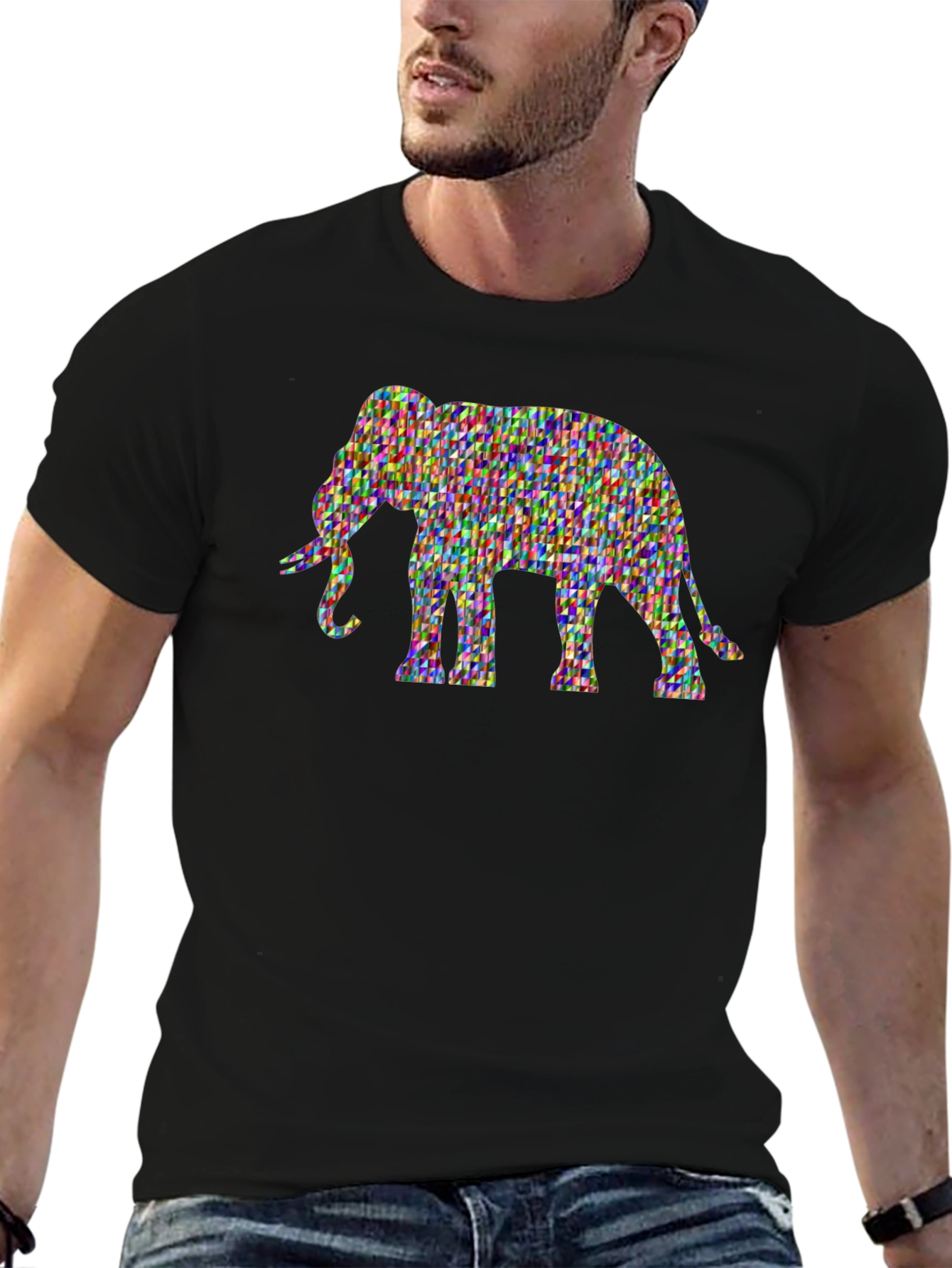 Geometric Elephant Tee - Artistic Black T-Shirt