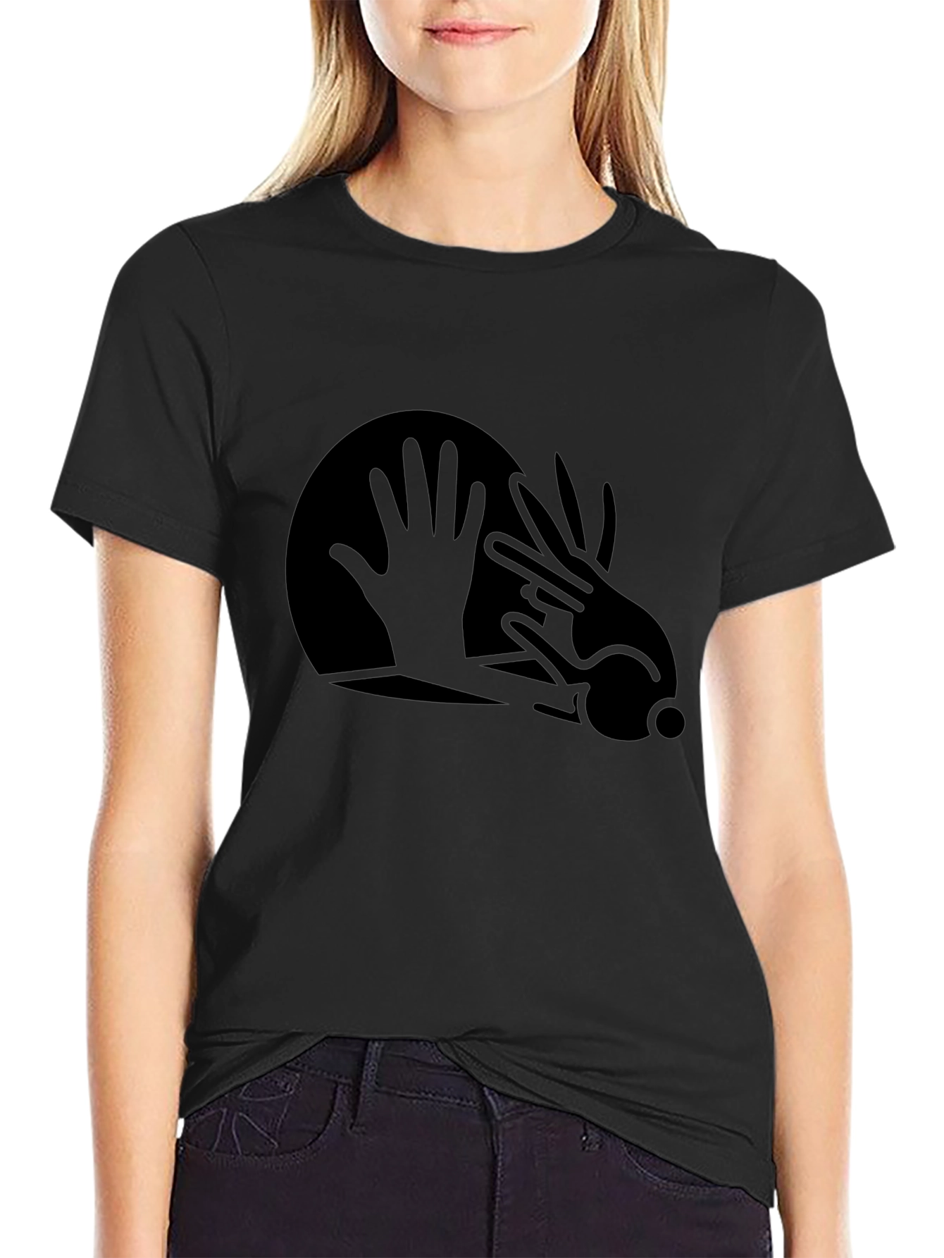 Abstract Hand Rabbit Graphic Black T-Shirt