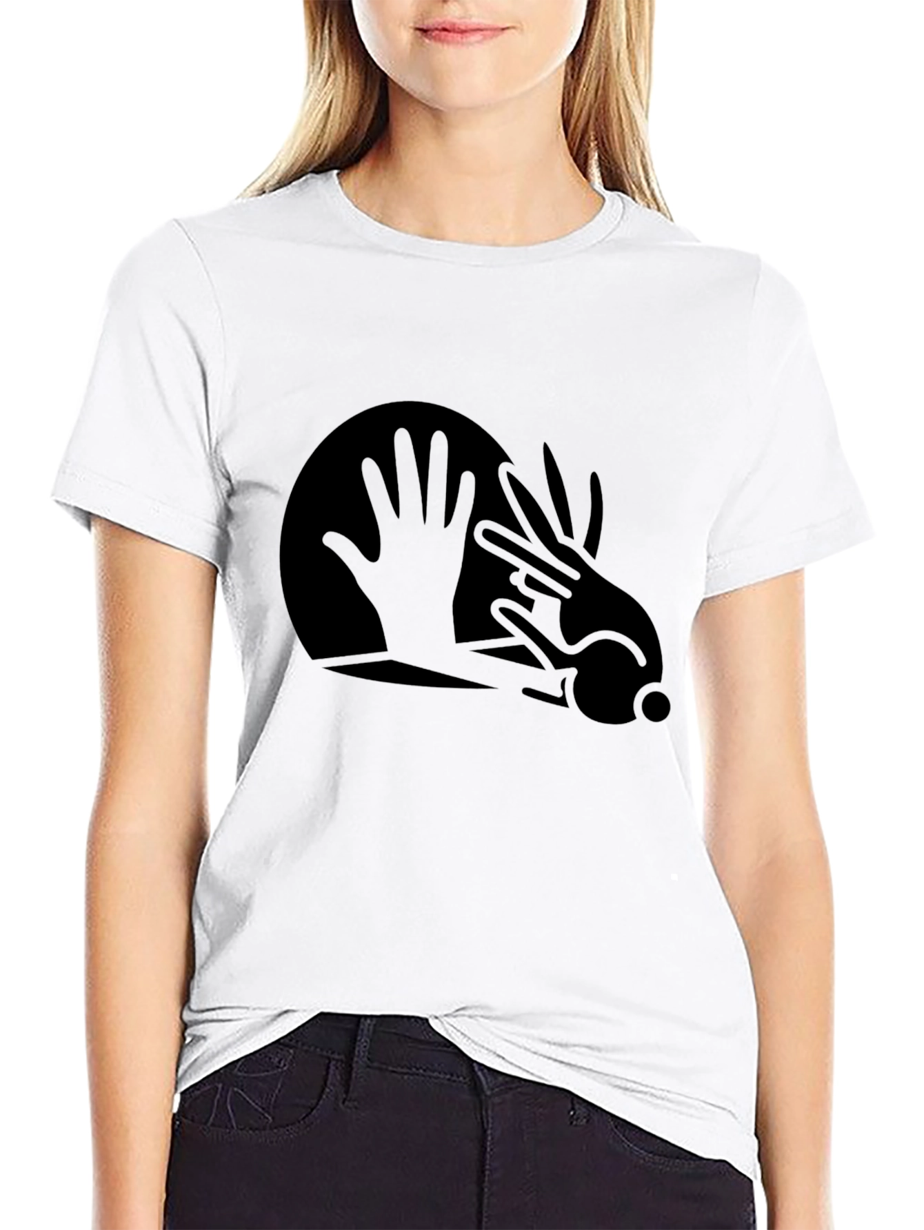 Abstract Hand Rabbit Graphic Black T-Shirt