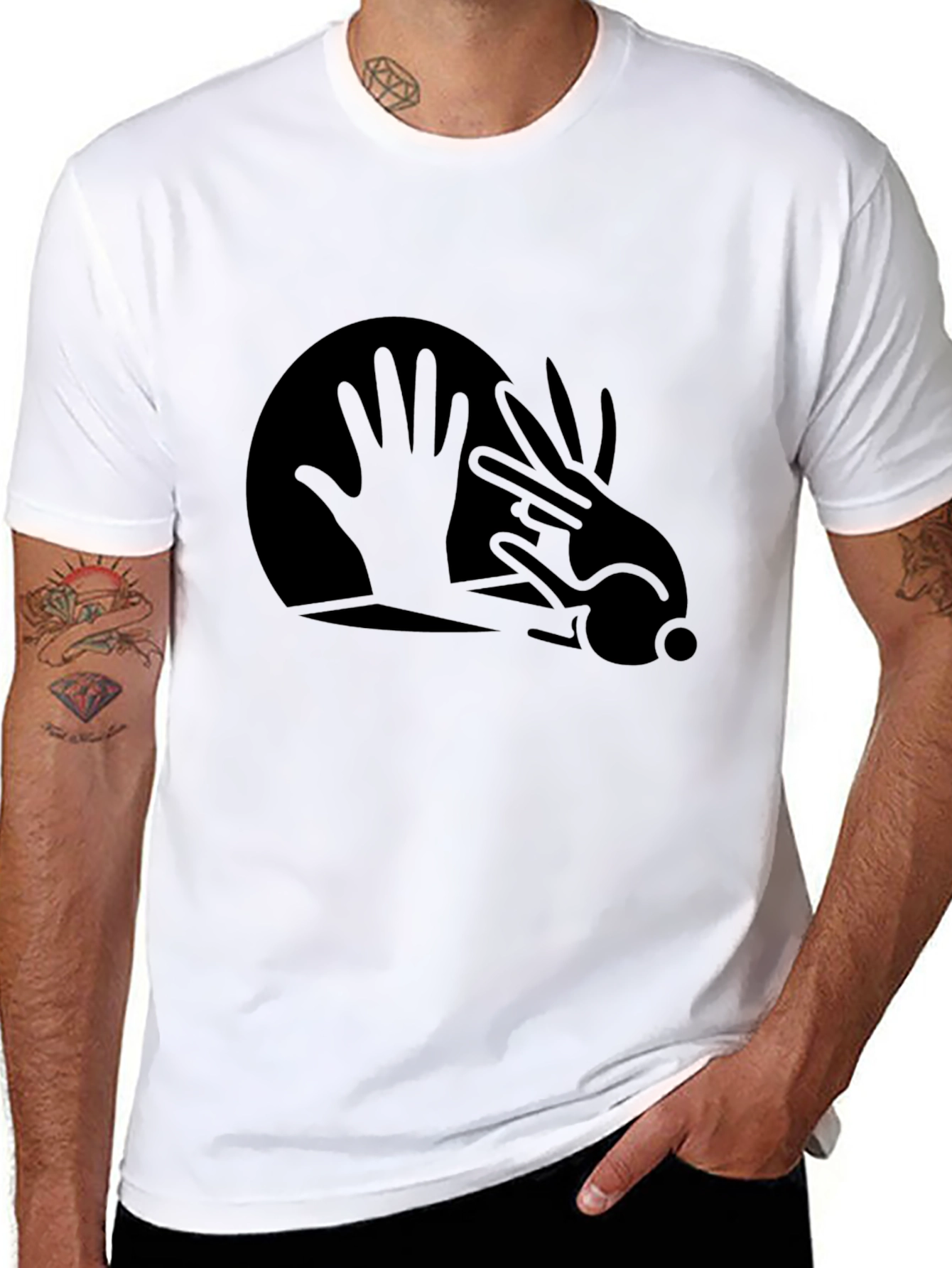 Abstract Hand Rabbit Graphic Black T-Shirt