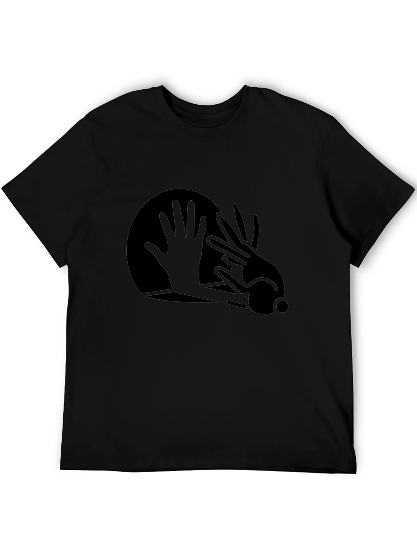 Abstract Hand Rabbit Graphic Black T-Shirt