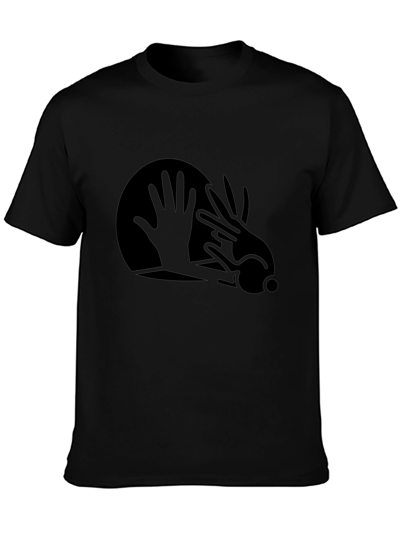 Abstract Hand Rabbit Graphic Black T-Shirt