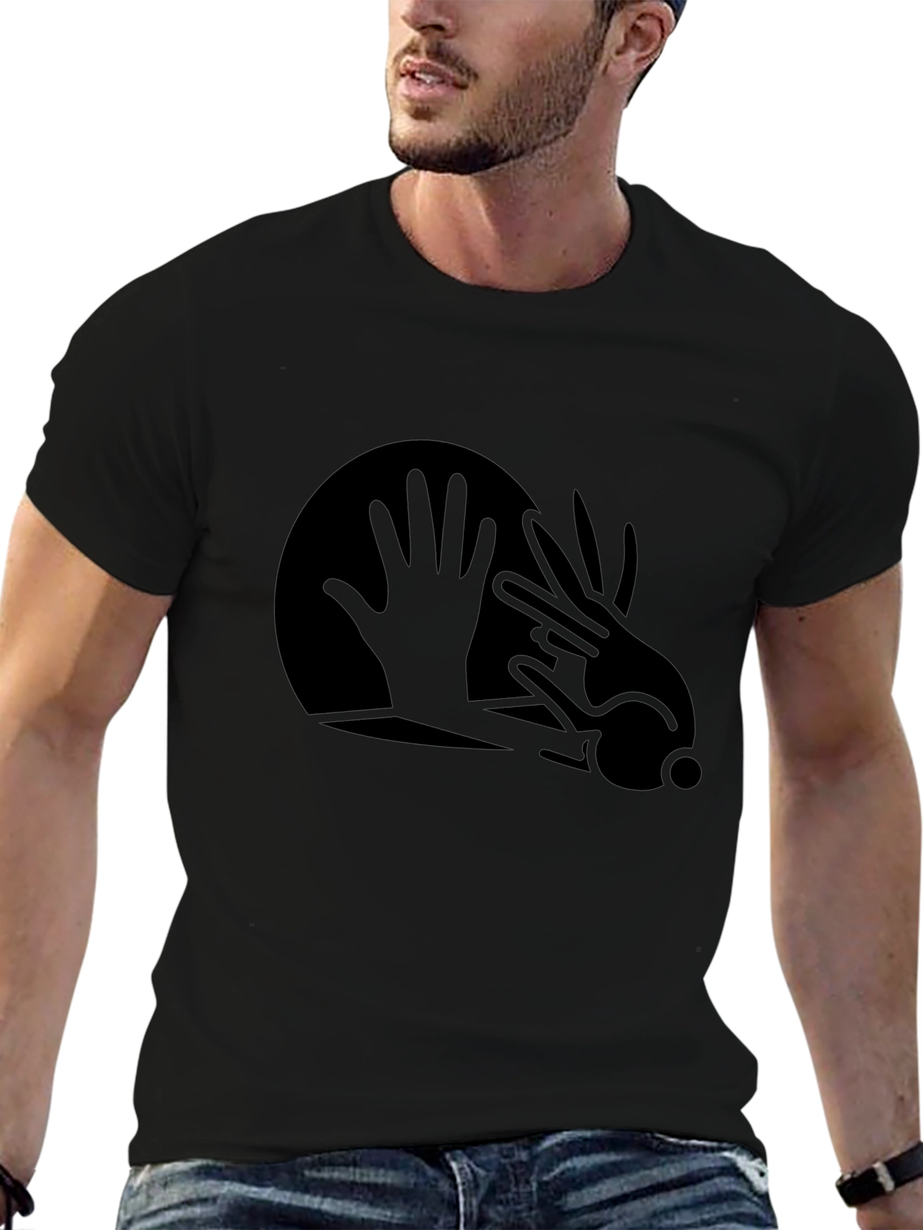 Abstract Hand Rabbit Graphic Black T-Shirt