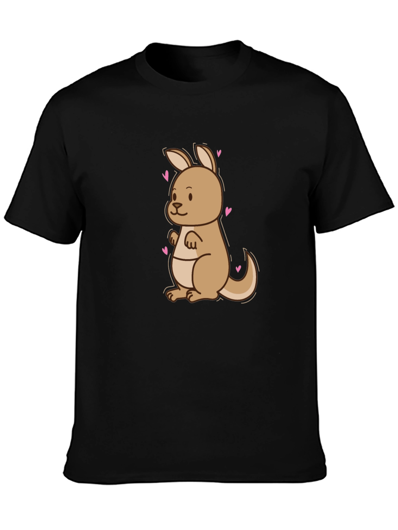 Cute Kangaroo Heart Tee - Black Cotton Blend T-Shirt