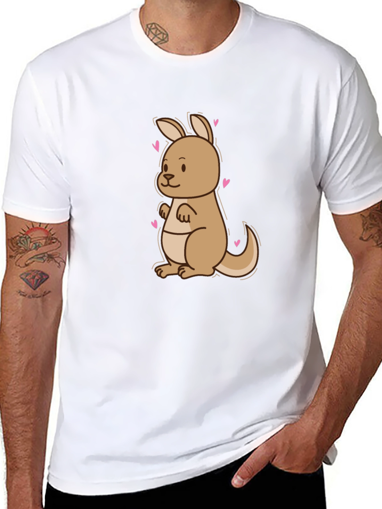 Cute Kangaroo Heart Tee - Black Cotton Blend T-Shirt