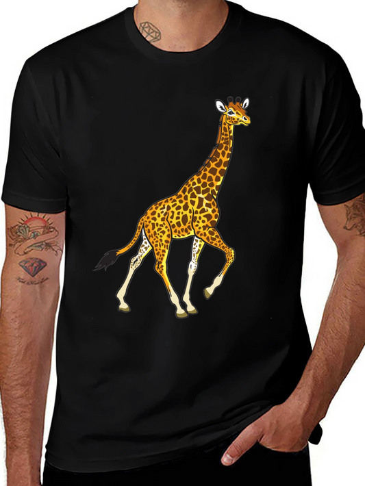 Giraffe Graphic Tee - Black Cotton Casual Wear