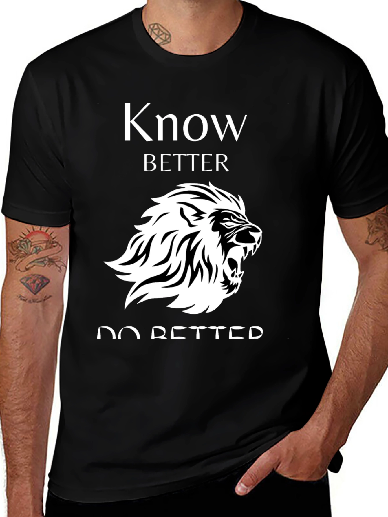 Know Better Do Better Lion Graphic Black T-Shirt