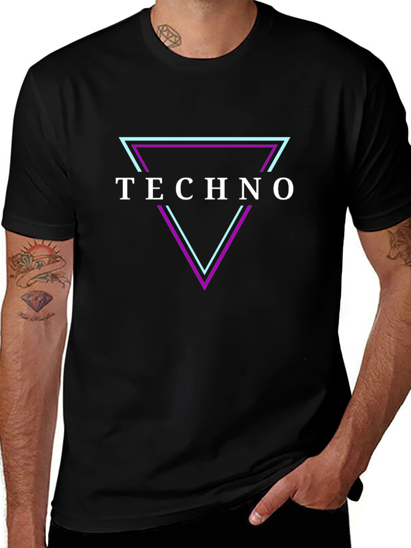 Techno T-Shirt: Triangle Design - Black Cotton Tee