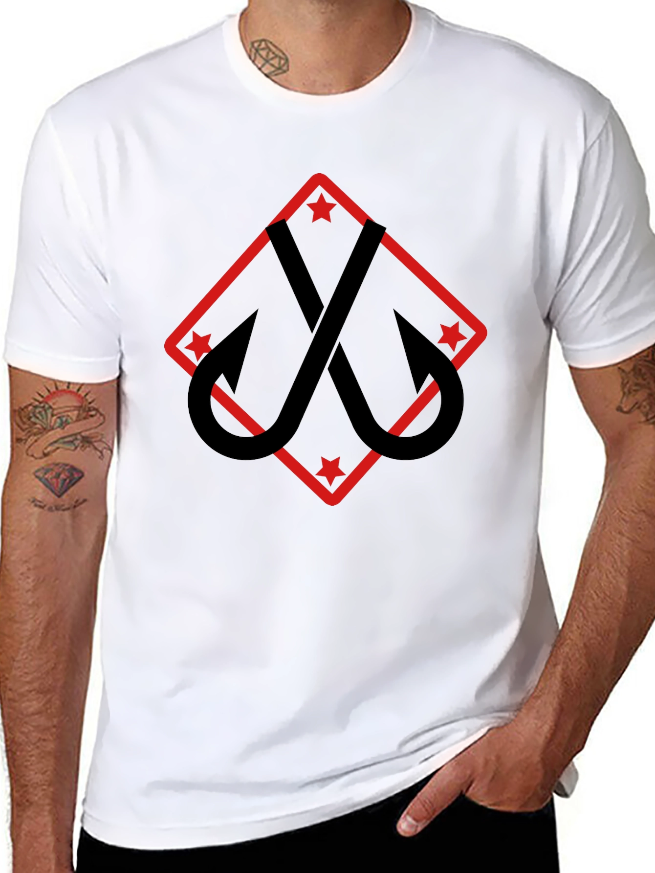 Fishing Hooks Tee - Black Cotton Graphic T-Shirt