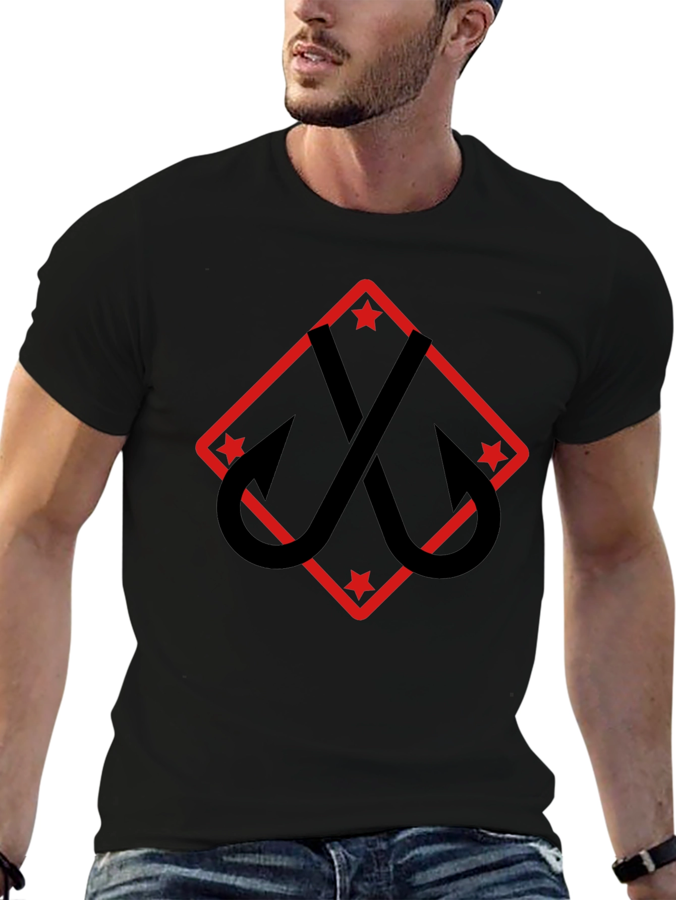 Fishing Hooks Tee - Black Cotton Graphic T-Shirt