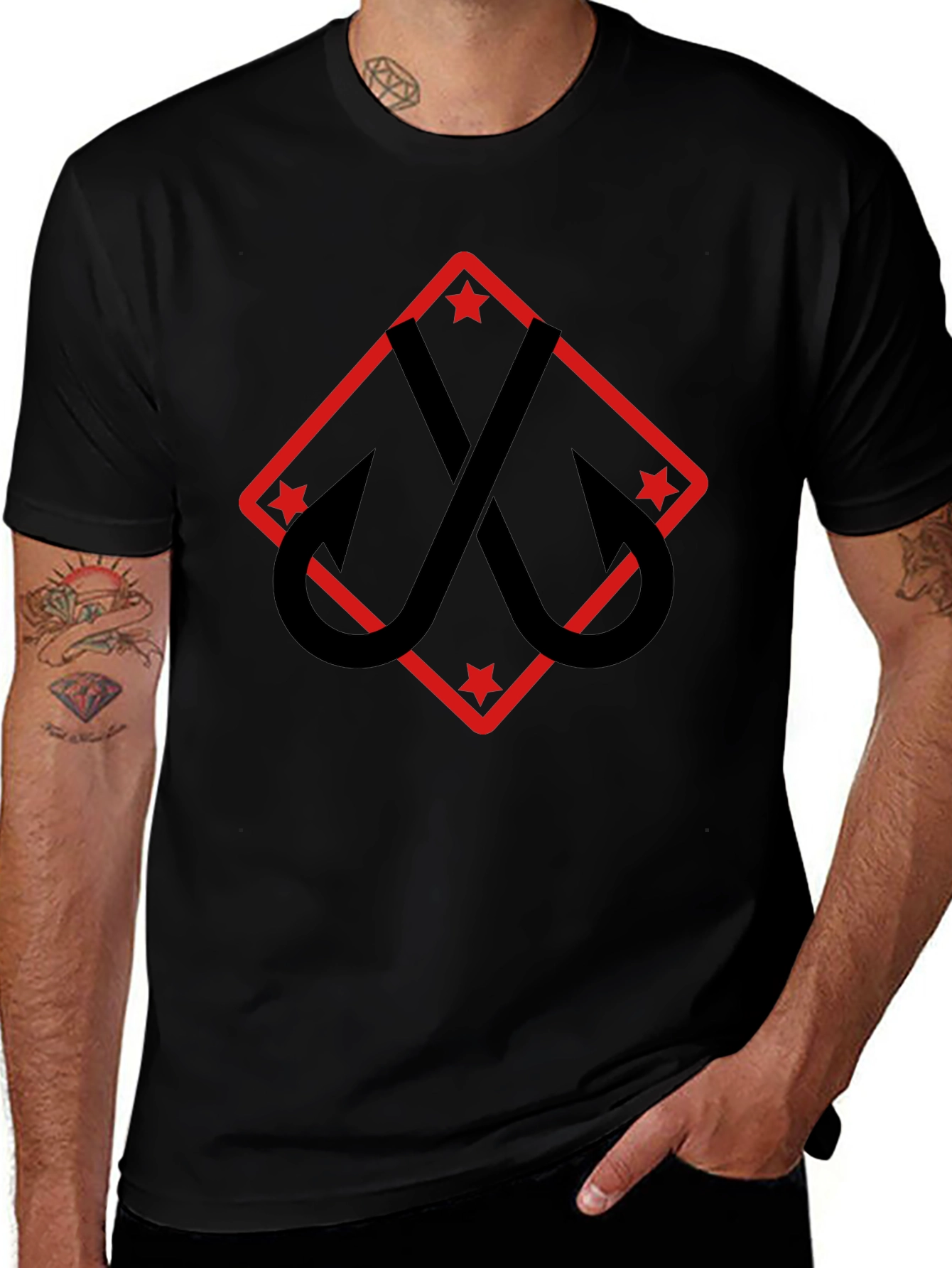 Fishing Hooks Tee - Black Cotton Graphic T-Shirt