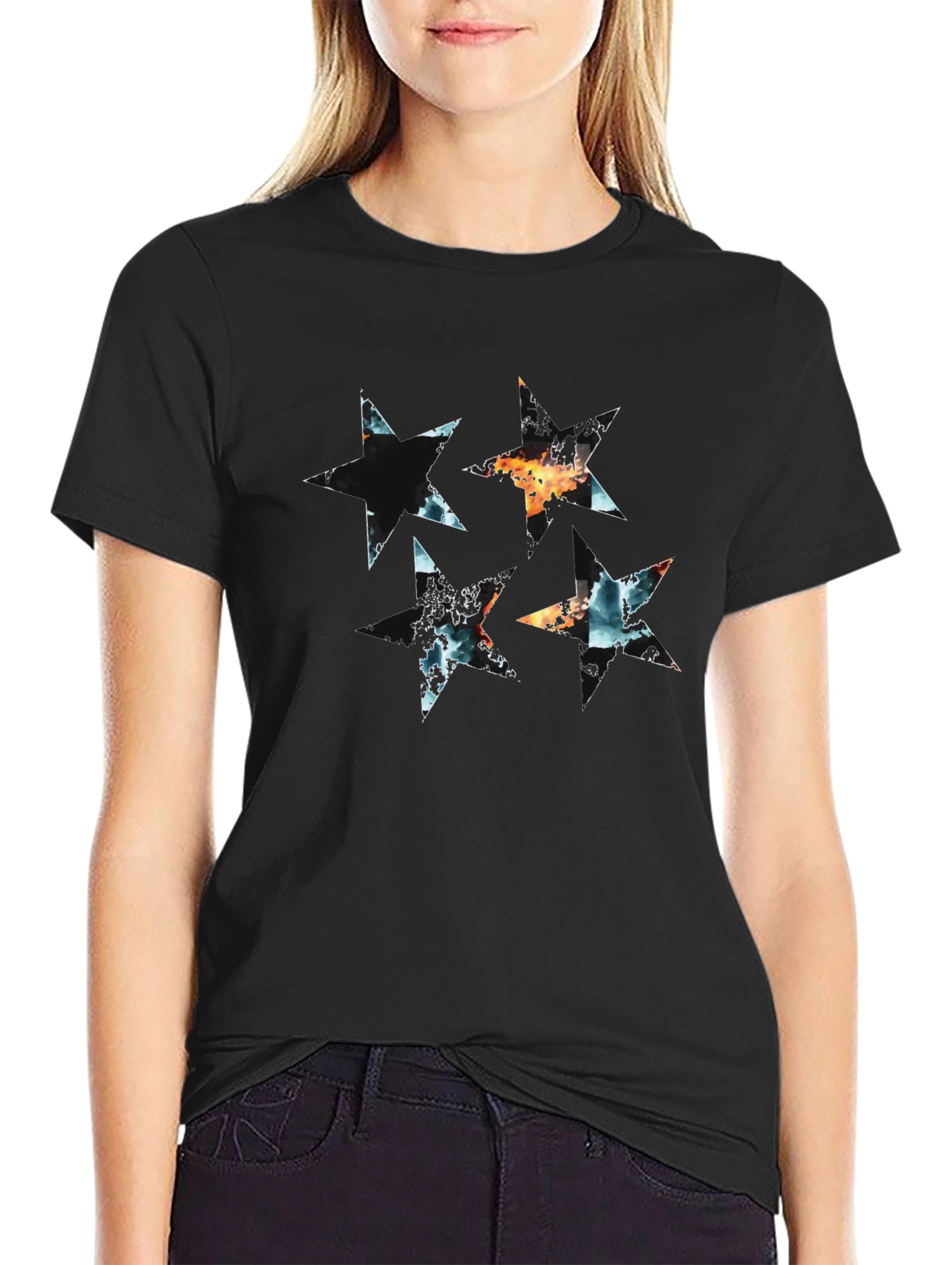 Abstract Star Graphic Black T-Shirt