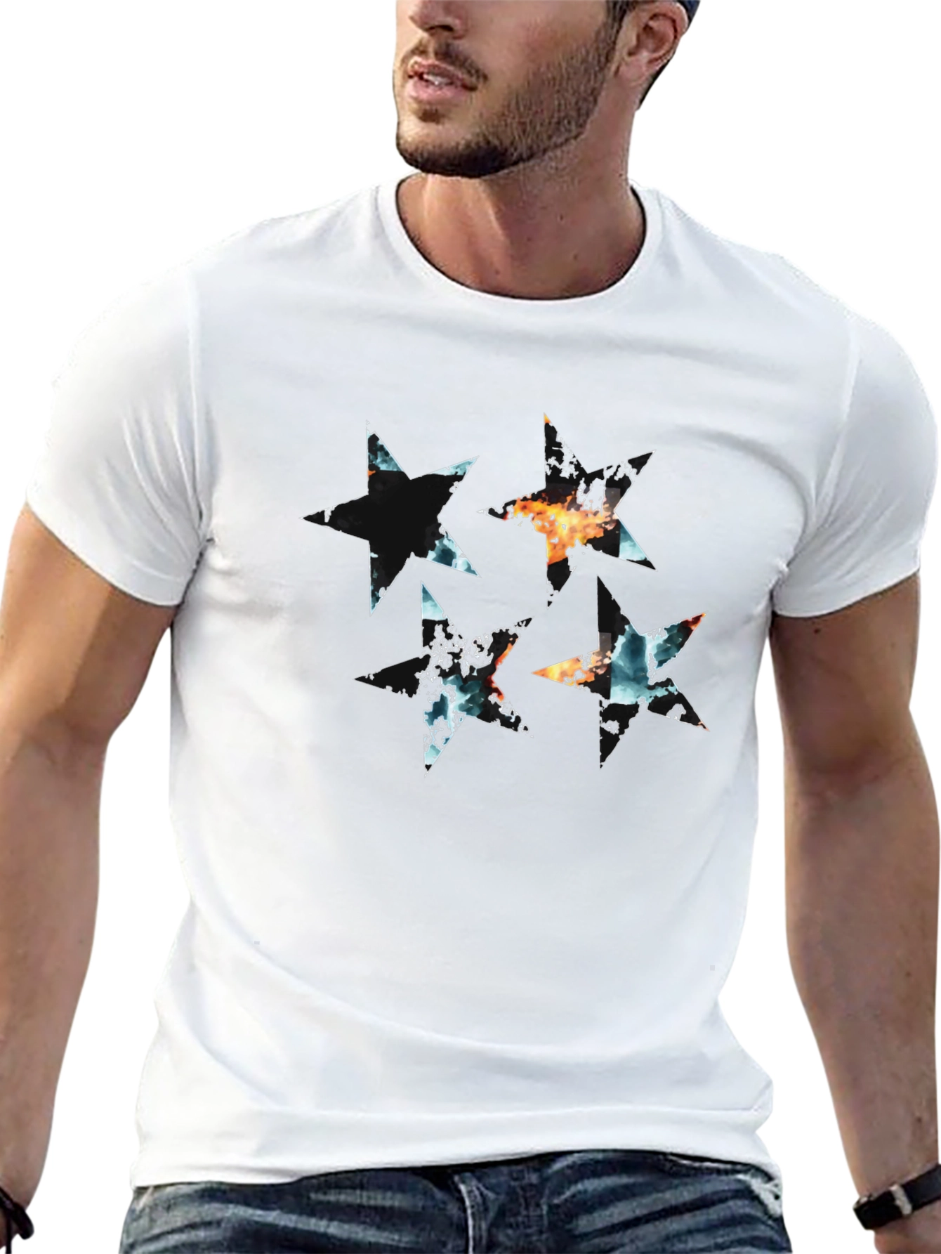 Abstract Star Graphic Black T-Shirt