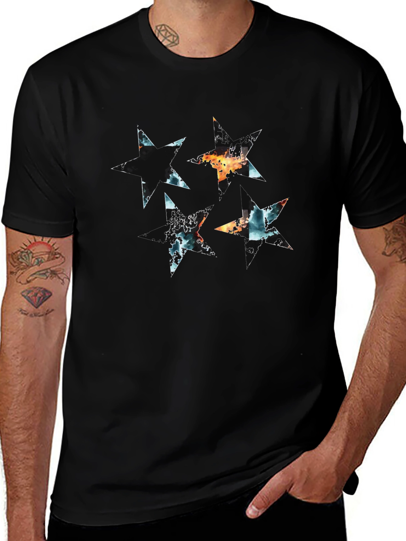 Abstract Star Graphic Black T-Shirt