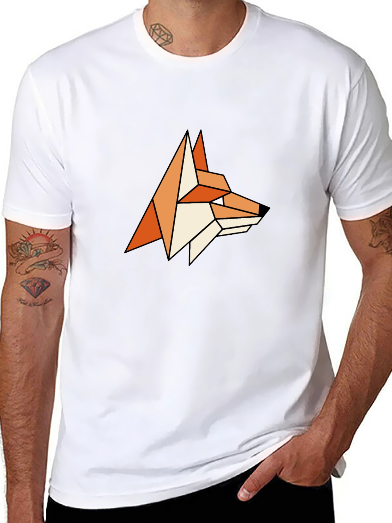 Geometric Fox Graphic Tee - Stylish Mens T-Shirt