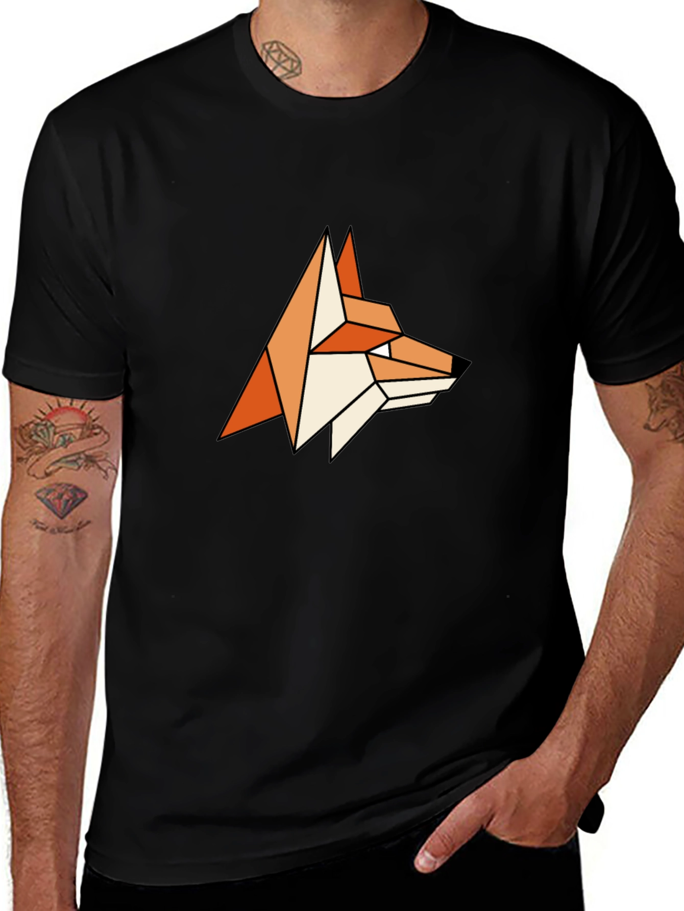 Geometric Fox Graphic Tee - Stylish Mens T-Shirt